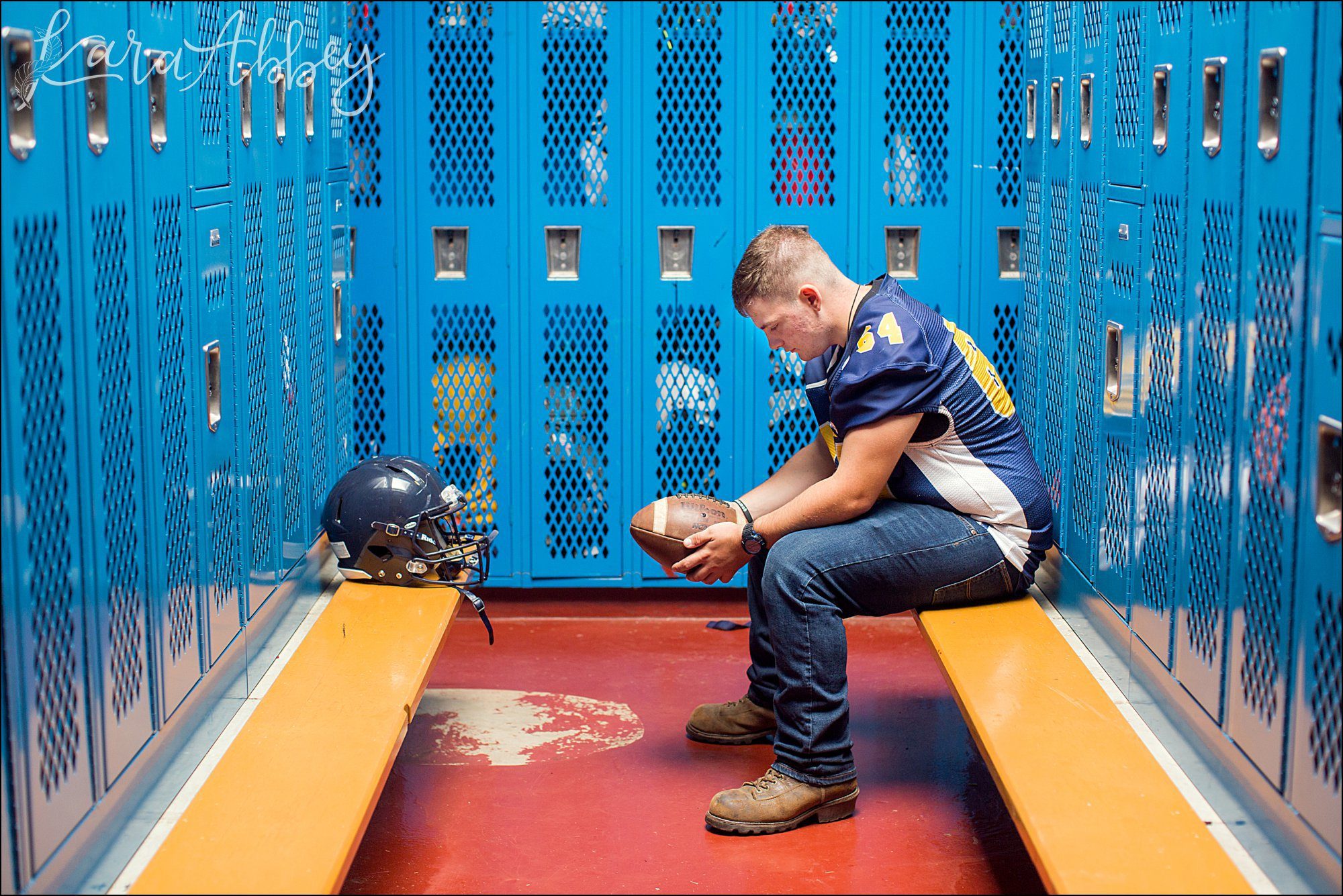 Football Player Locker Room Senior Portrait