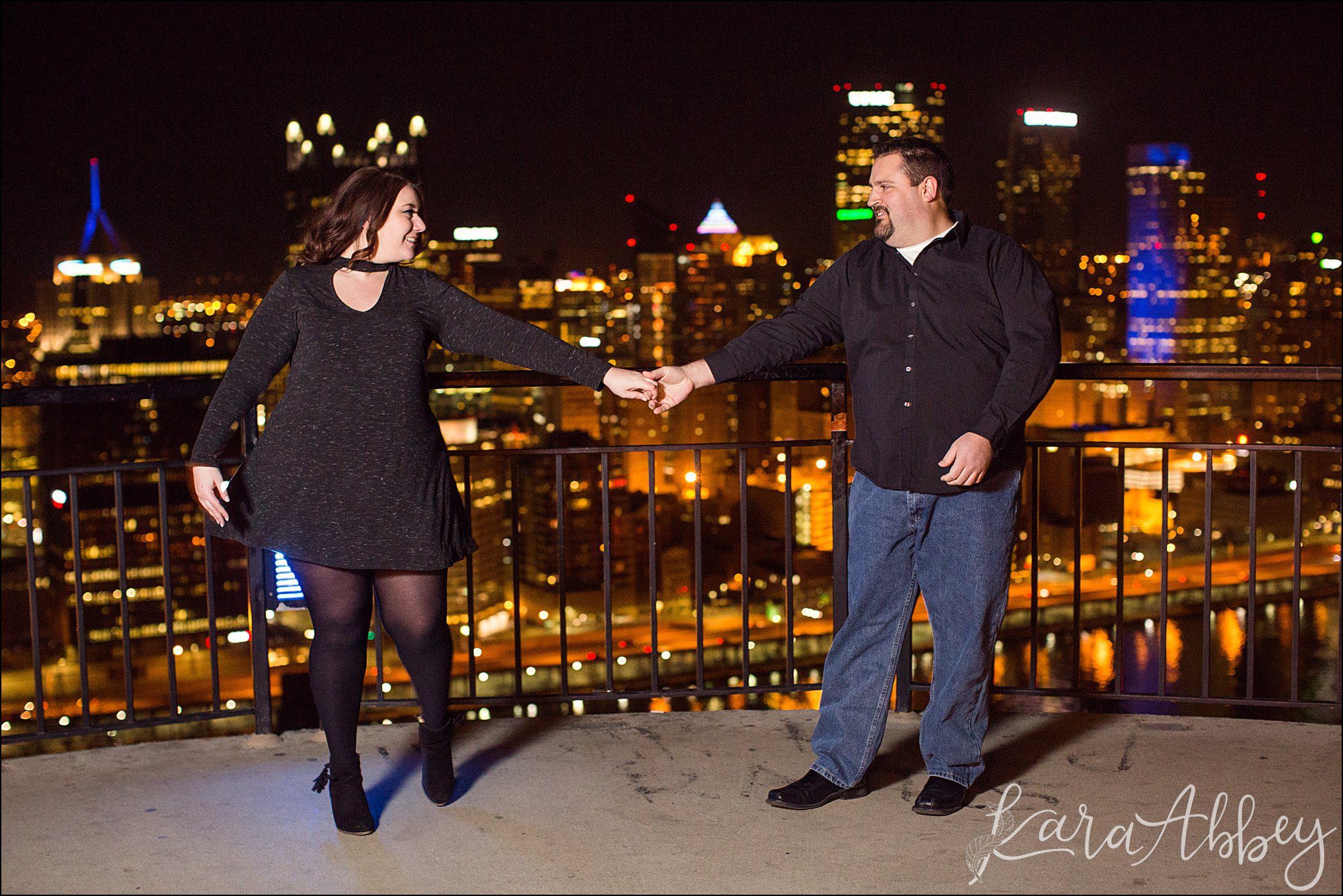 City Lights South Side Engagement Photos at Night by Pittsburgh, PA Wedding Photographer