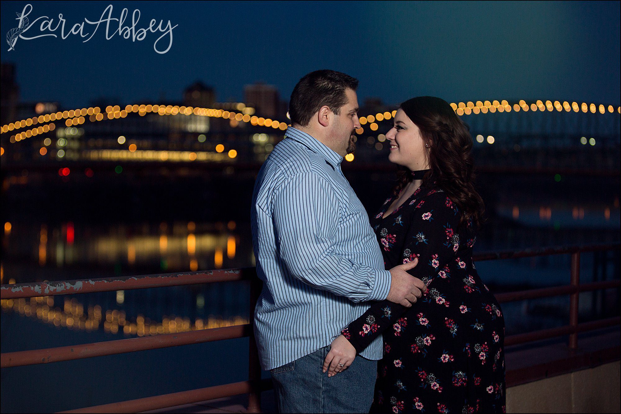 City Lights South Side Engagement Photos at Night by Pittsburgh, PA Wedding Photographer