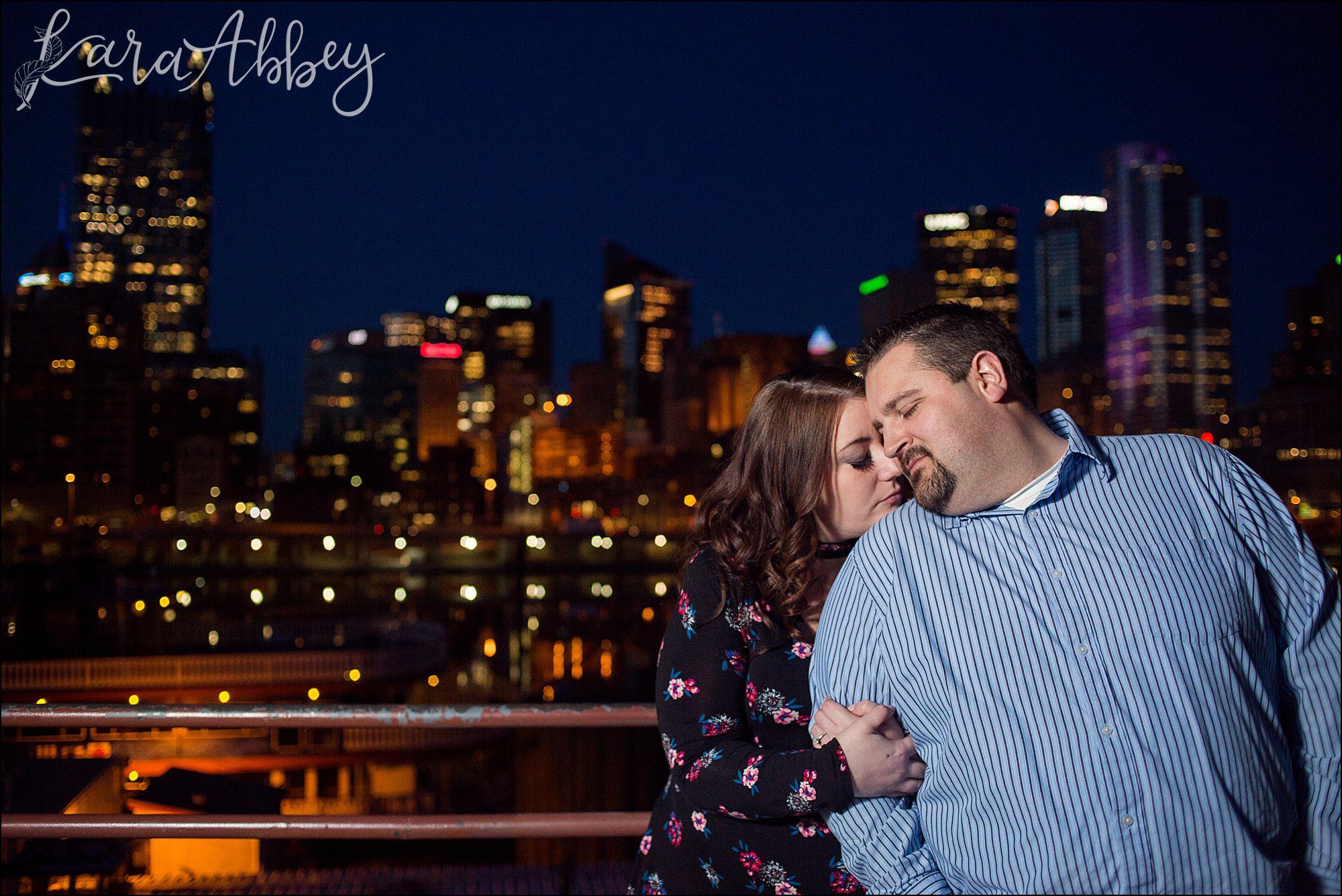 City Lights South Side Engagement Photos at Night by Pittsburgh, PA Wedding Photographer