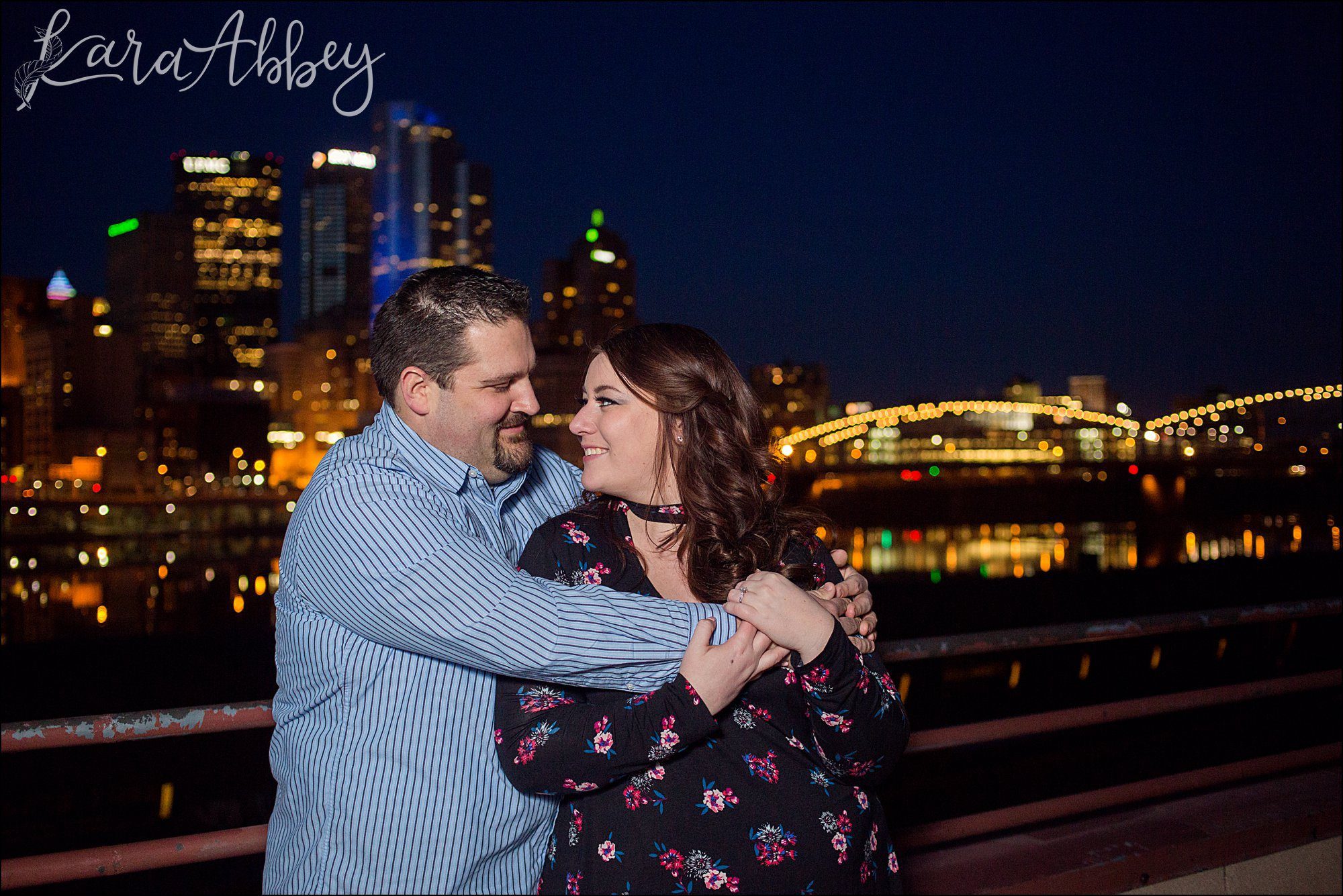 City Lights South Side Engagement Photos at Night by Pittsburgh, PA Wedding Photographer