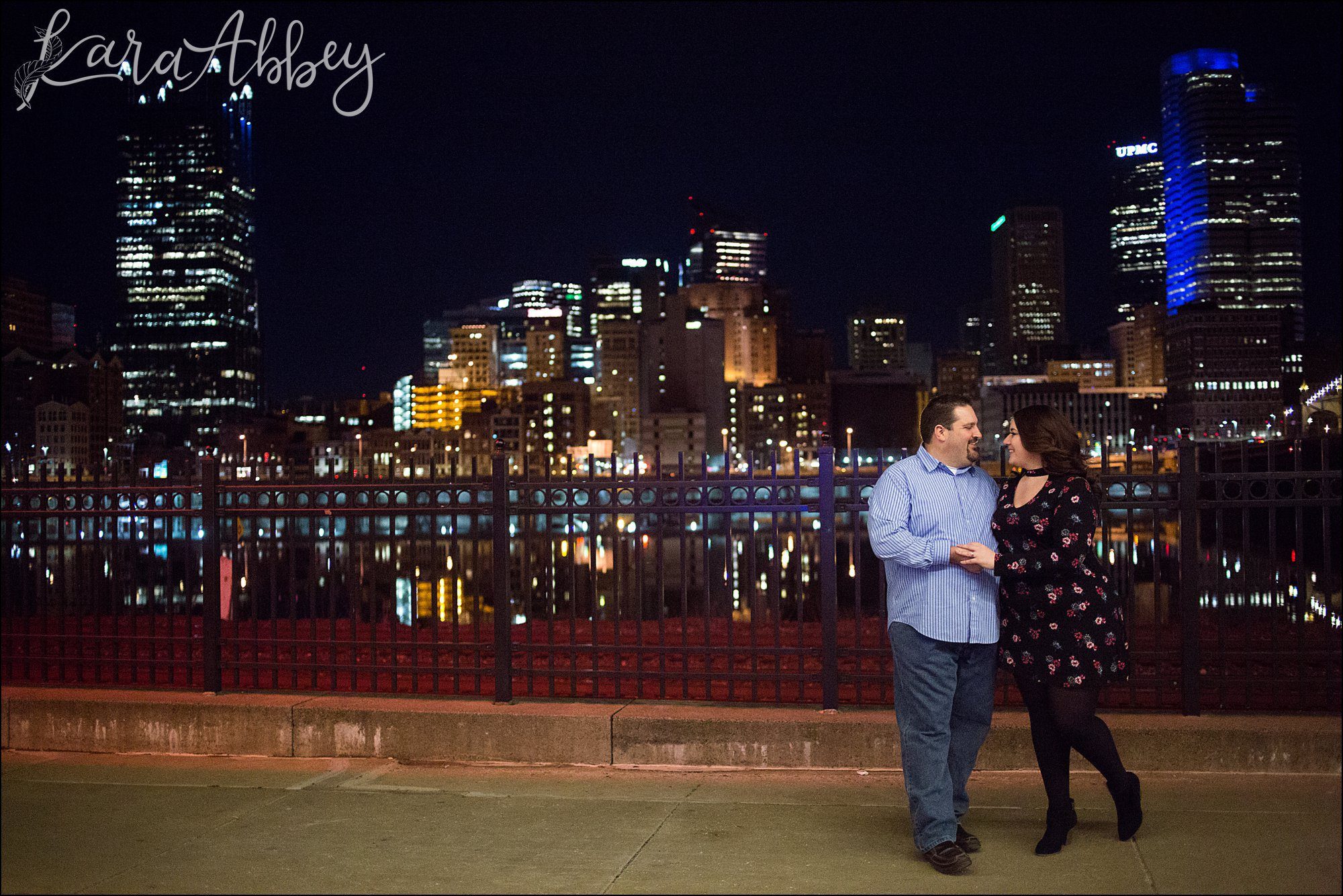 Station Square Engagement Photos at Night by Pittsburgh, PA Wedding Photographer