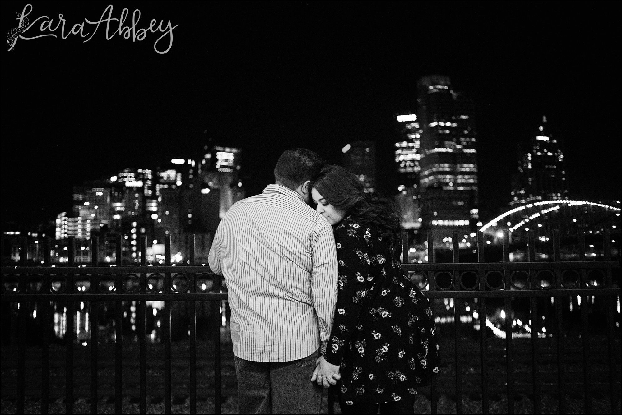 Station Square Engagement Photos at Night by Pittsburgh, PA Wedding Photographer