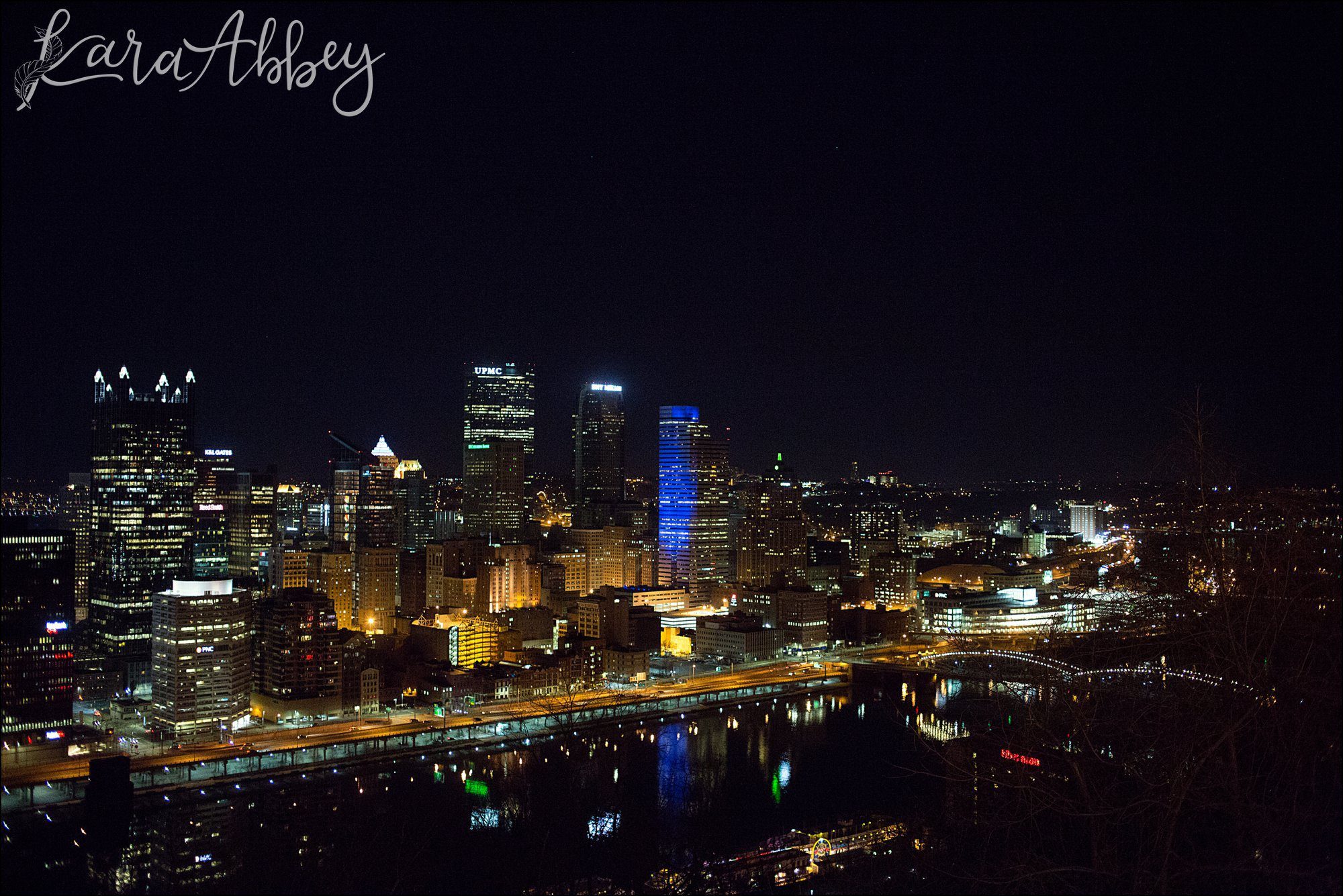 Mount Washington Overlook Engagement Photos at Night by Pittsburgh, PA Wedding Photographer