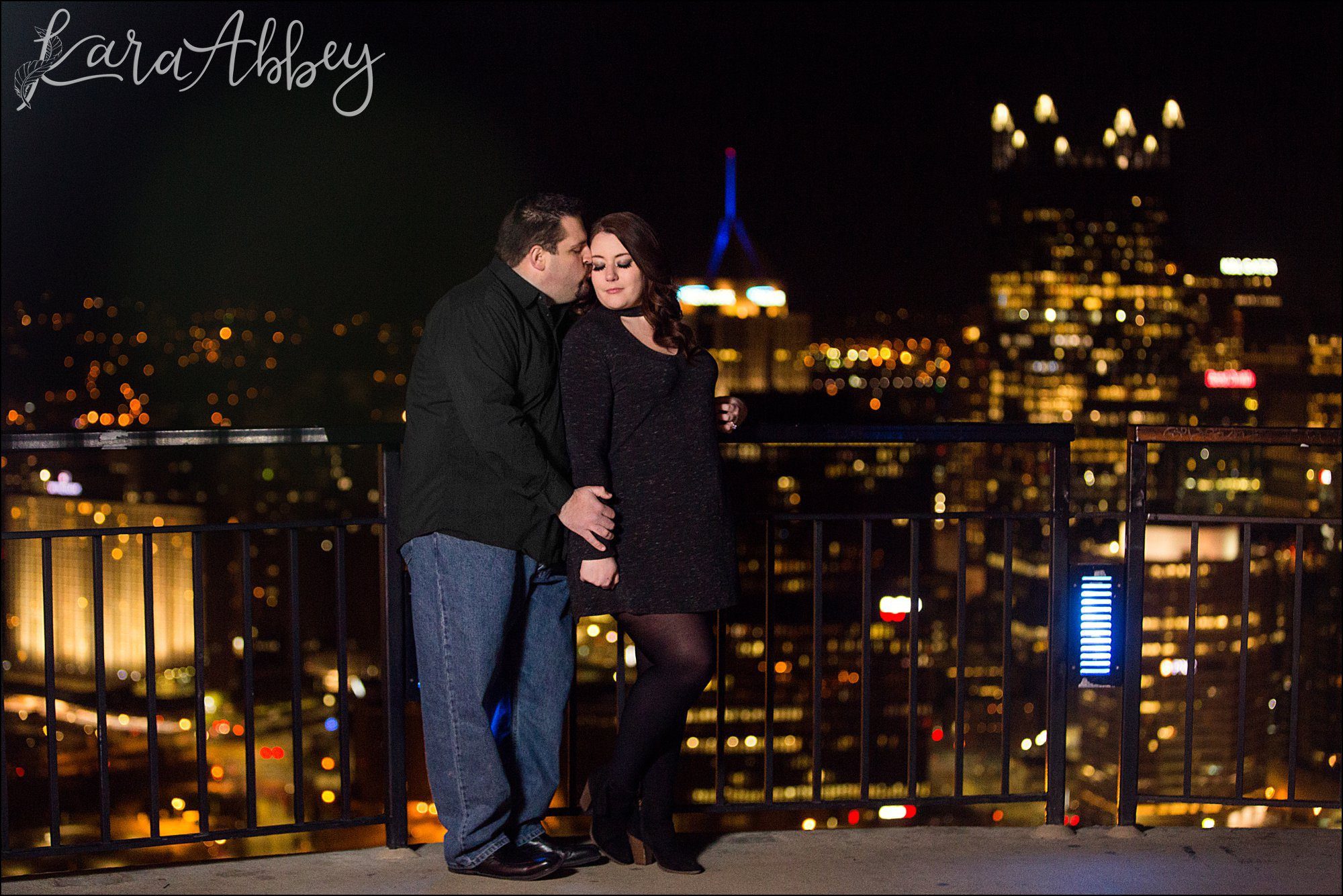 Mount Washington Overlook Engagement Photos at Night by Pittsburgh, PA Wedding Photographer