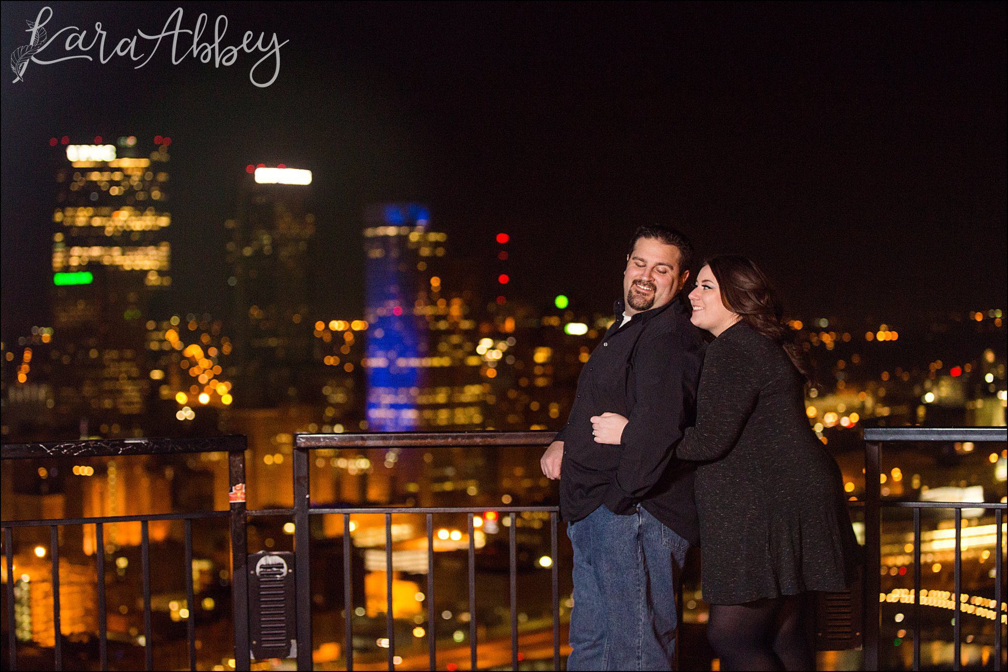 Mount Washington Overlook Engagement Photos at Night by Pittsburgh, PA Wedding Photographer