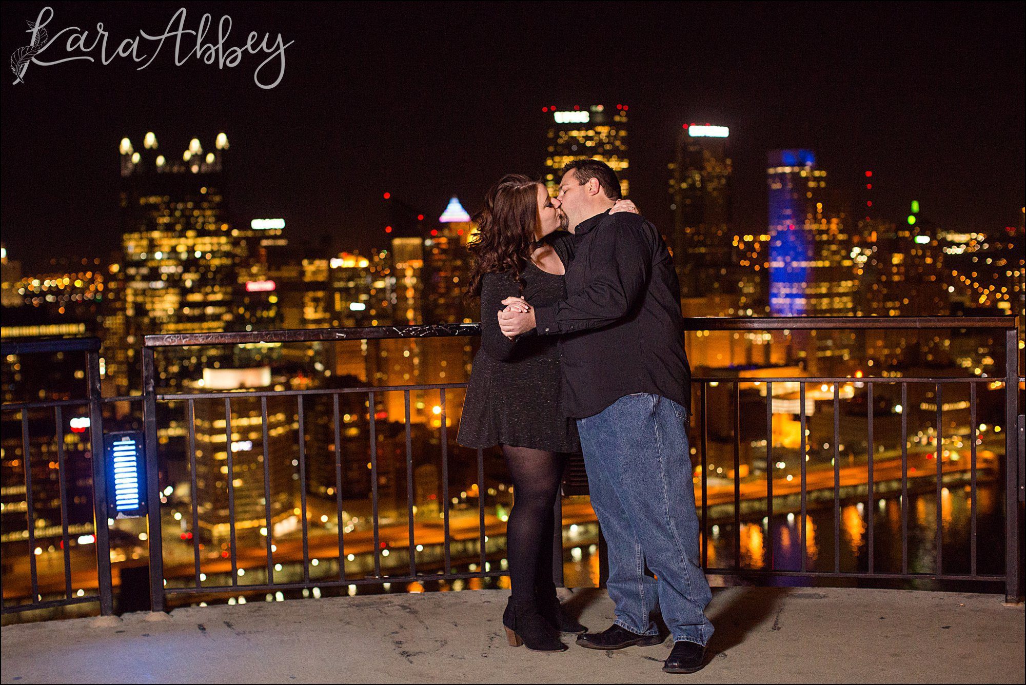 Mount Washington Overlook Engagement Photos at Night by Pittsburgh, PA Wedding Photographer