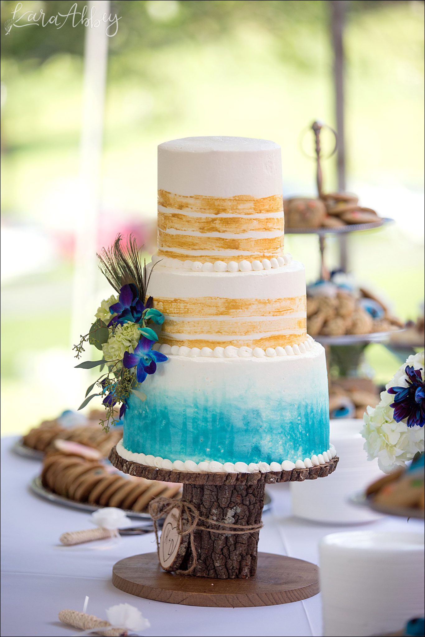 Summer Backyard Intimate Wedding Reception - Teal & Gold Cake - in Irwin, PA