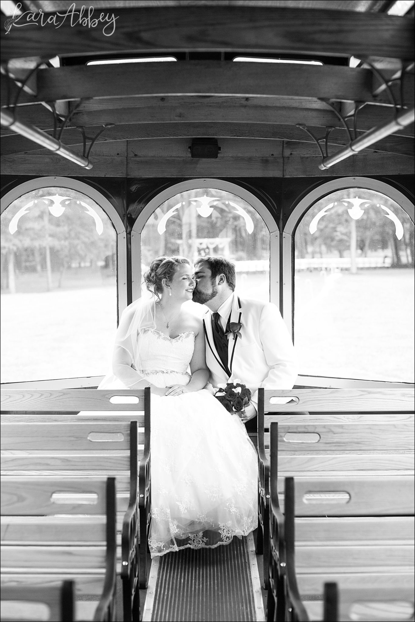 Bride & Groom Portrait on the Trolley at Chautauqua Inn in Mayville, NY