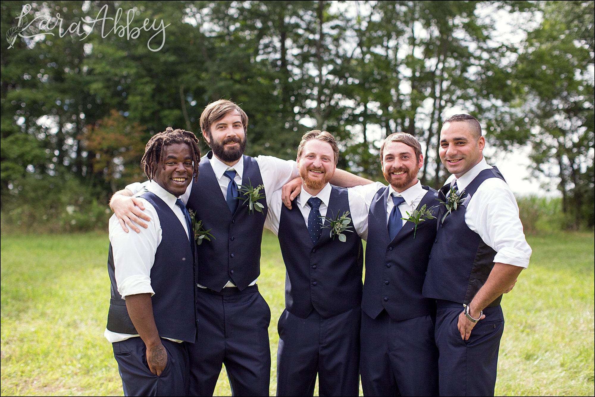 Summer Backyard Navy Wedding - Groomsmen Portrait