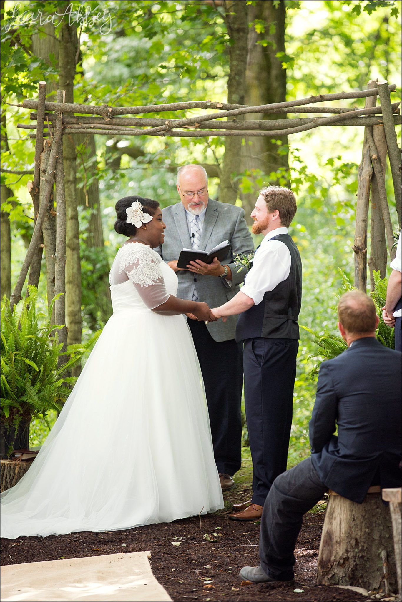Summer Backyard Navy Wedding - Ceremony in the Woods