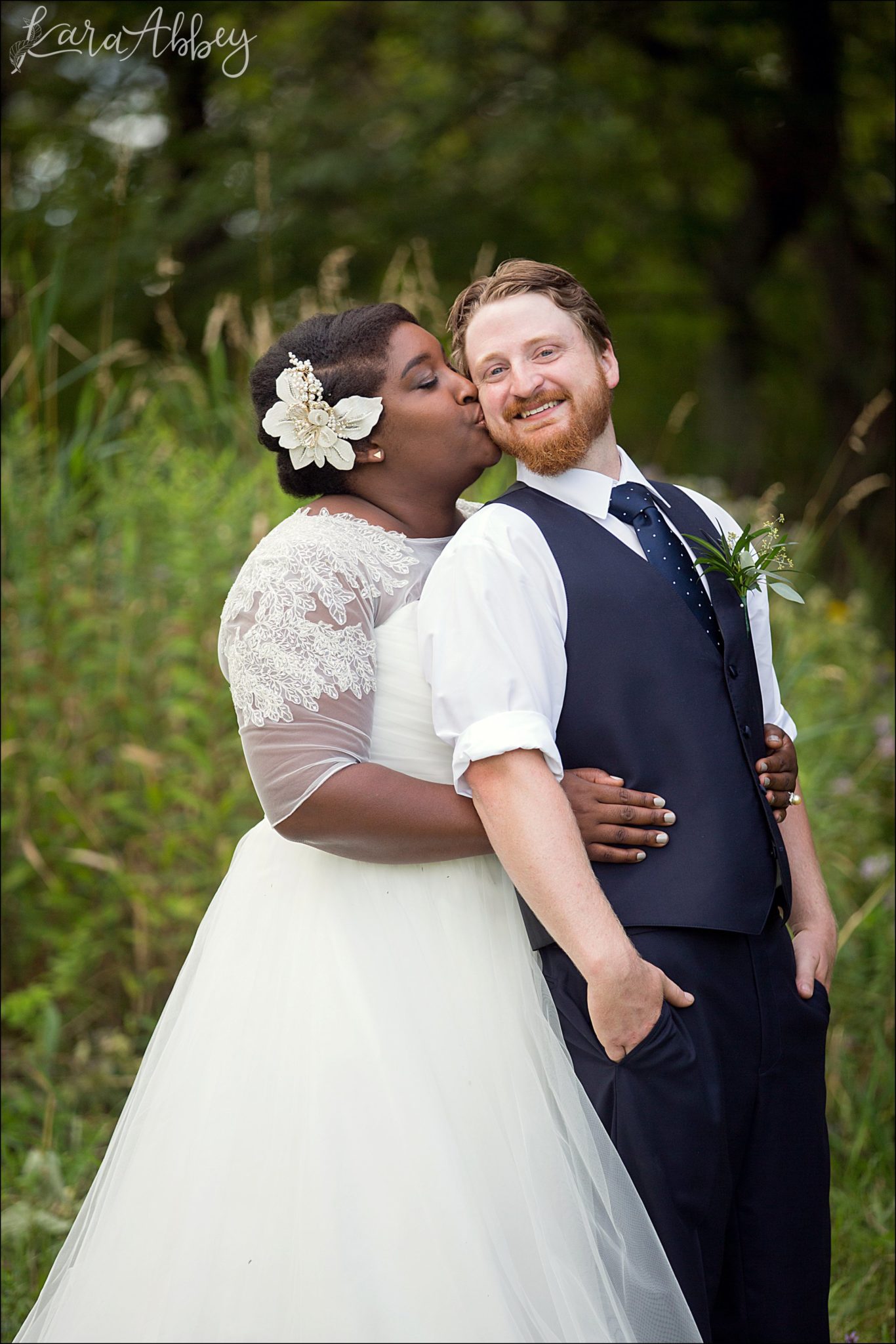 Summer Backyard Navy Wedding - Bride and Groom Portrait