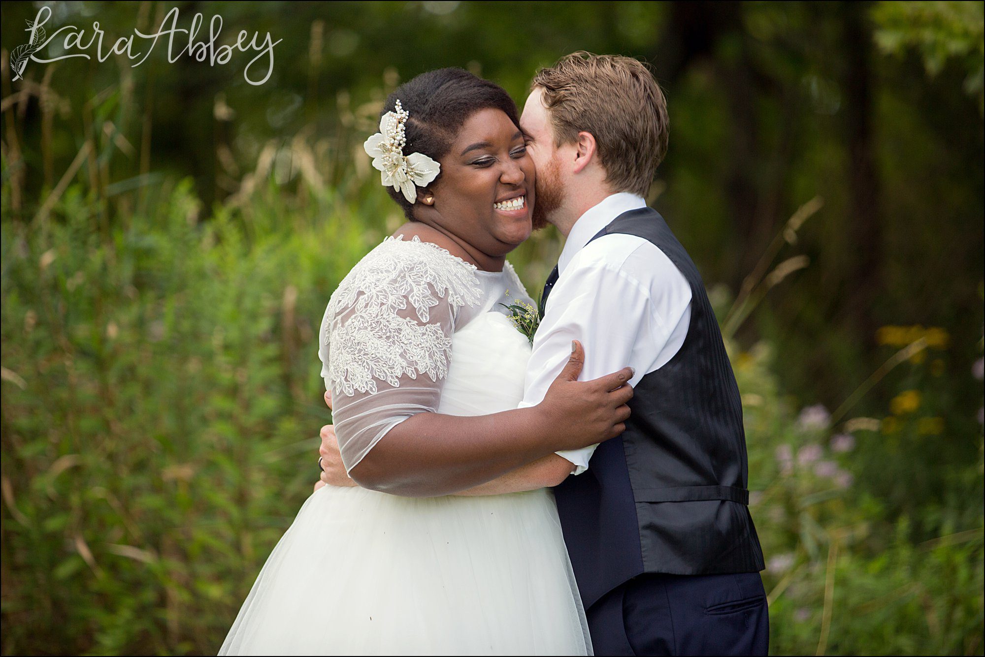 Summer Backyard Navy Wedding - Bride and Groom Portrait