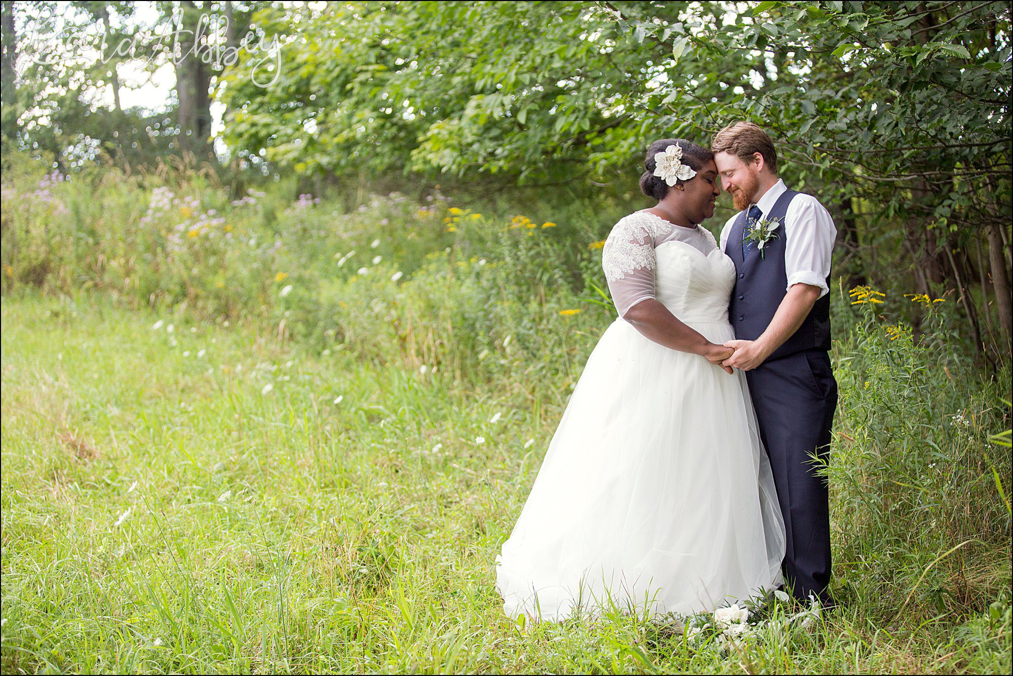 Summer Backyard Navy Wedding - Bride and Groom Portrait