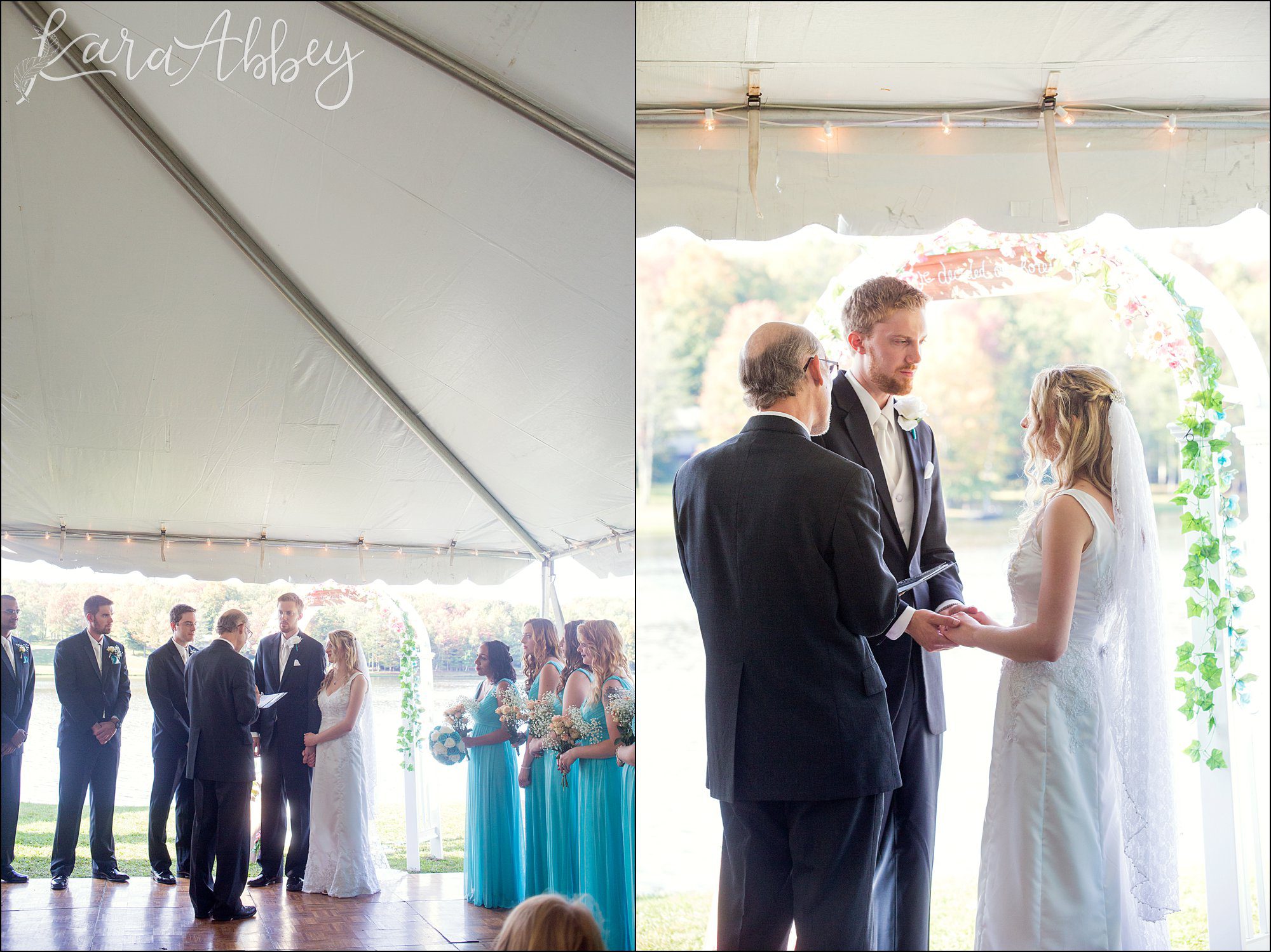 Teal Fall Backyard DIY Wedding Tent Ceremony by Photographer in Irwin, PA