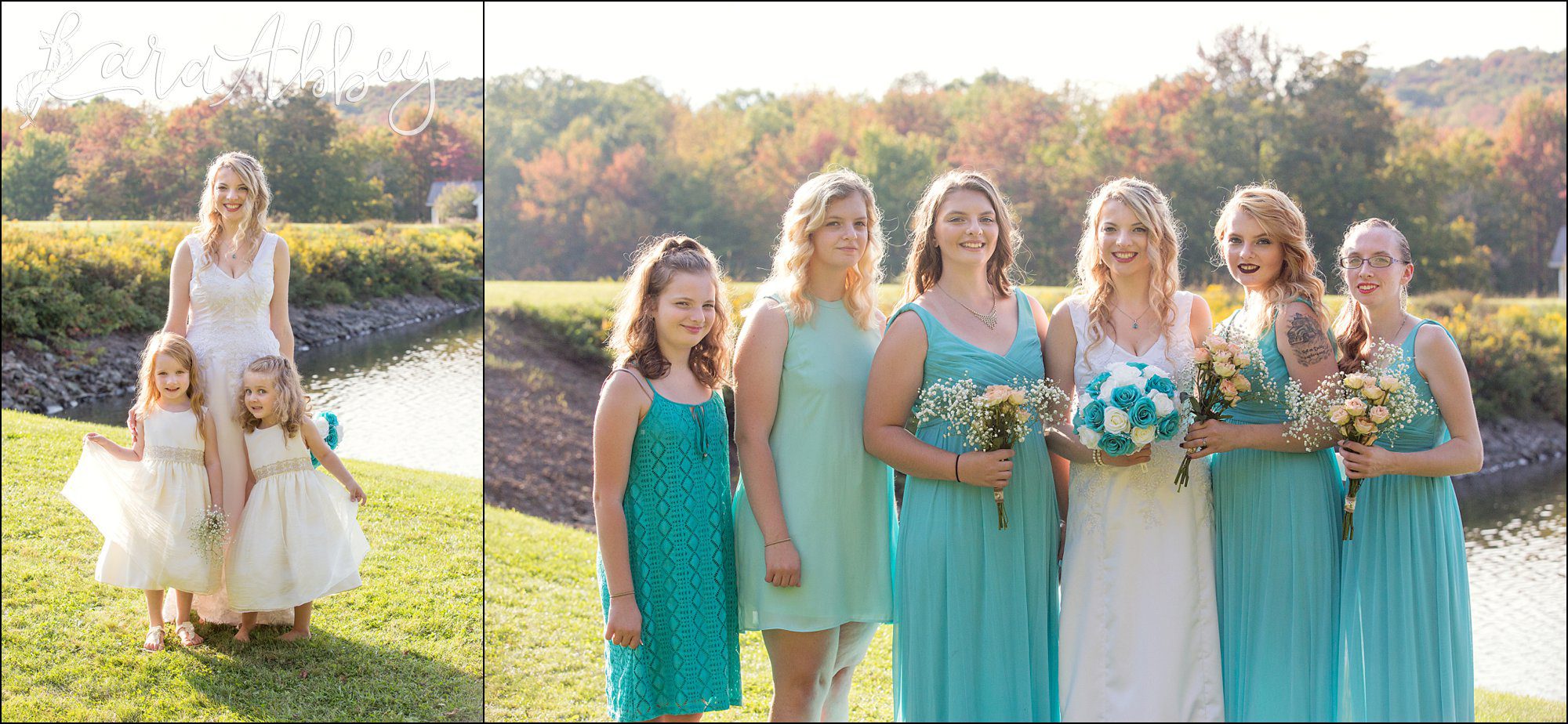 Teal Fall Backyard DIY Wedding - Bridal Party Portrait - by Photographer in Irwin, PA