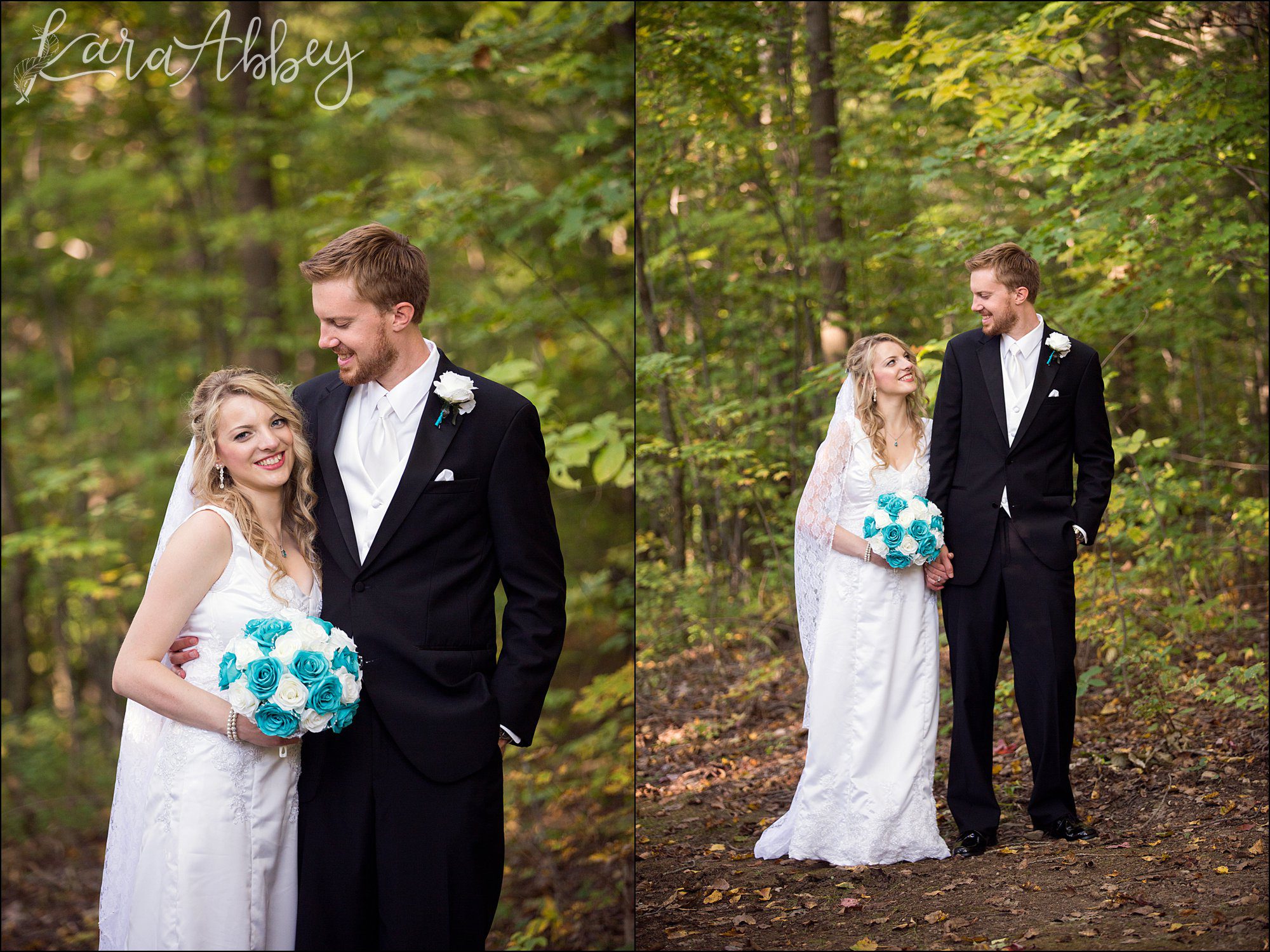Teal Fall Backyard DIY Wedding - Bride & Groom Portrait - by Photographer in Irwin, PA