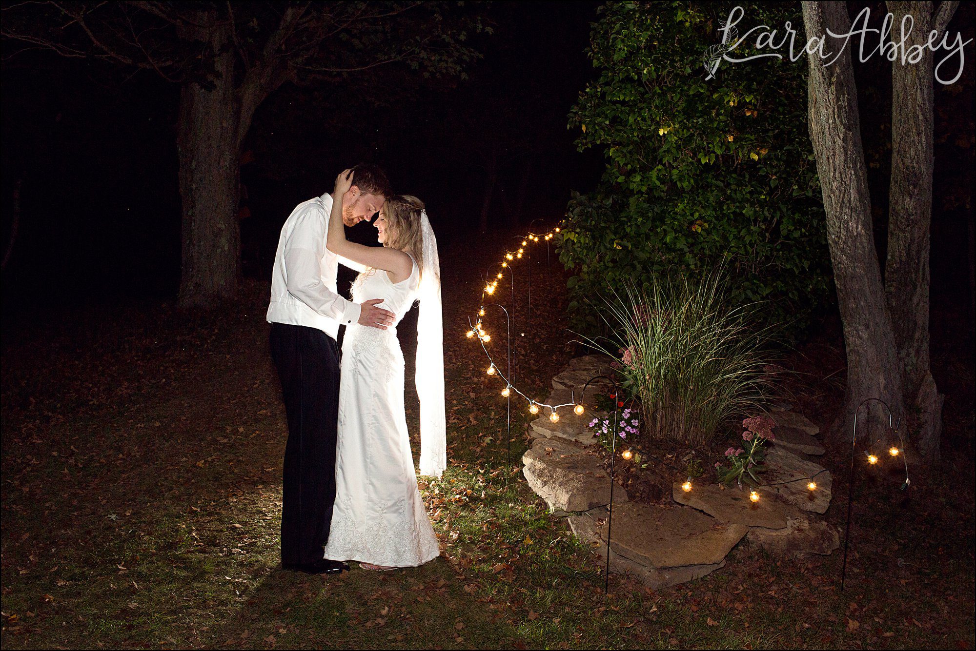 Teal Fall Backyard DIY Wedding - Bride & Groom Night Portrait - by Photographer in Irwin, PA