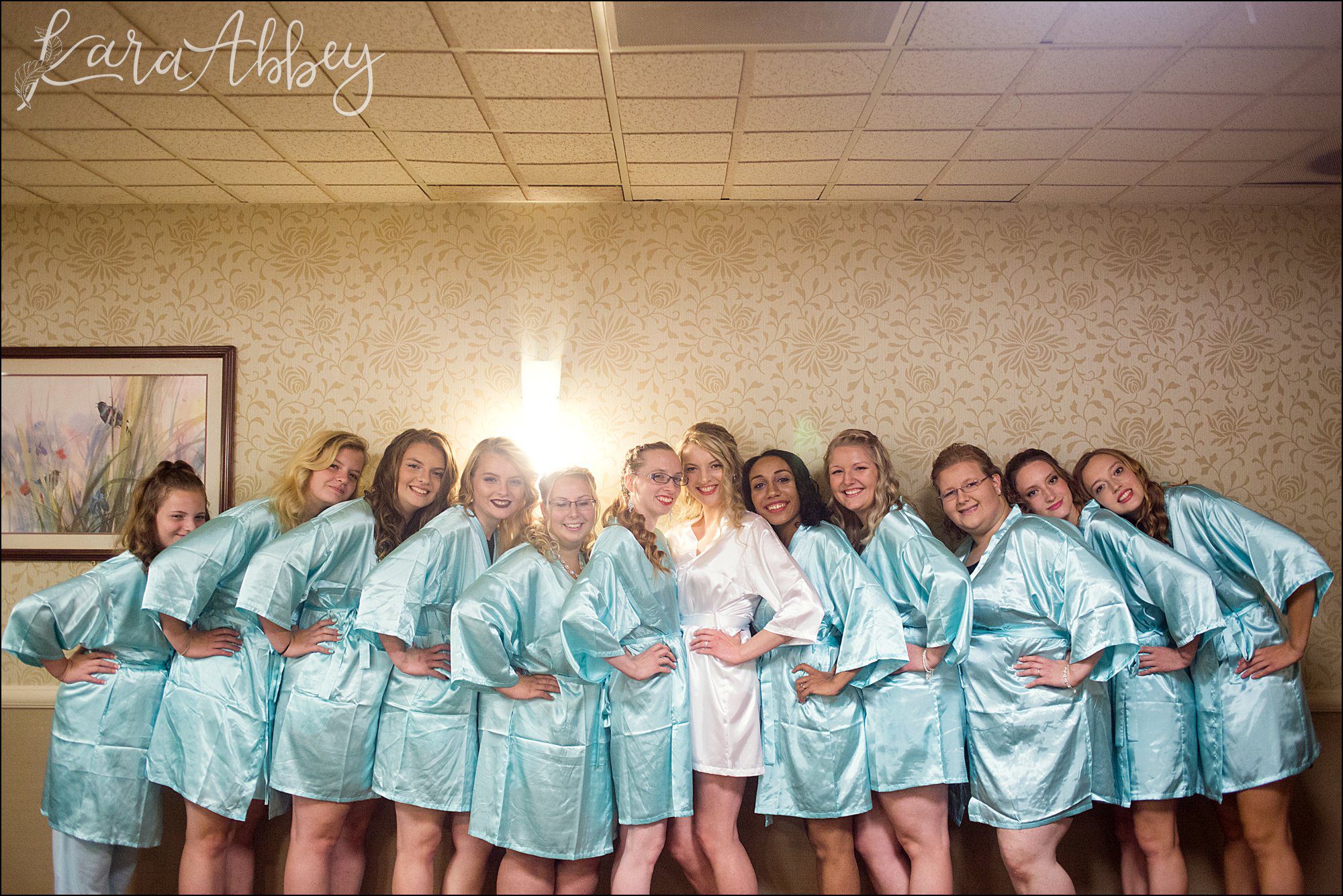 Fall Backyard DIY Wedding Bridesmaids in Teal Robes by Photographer in Irwin, PA