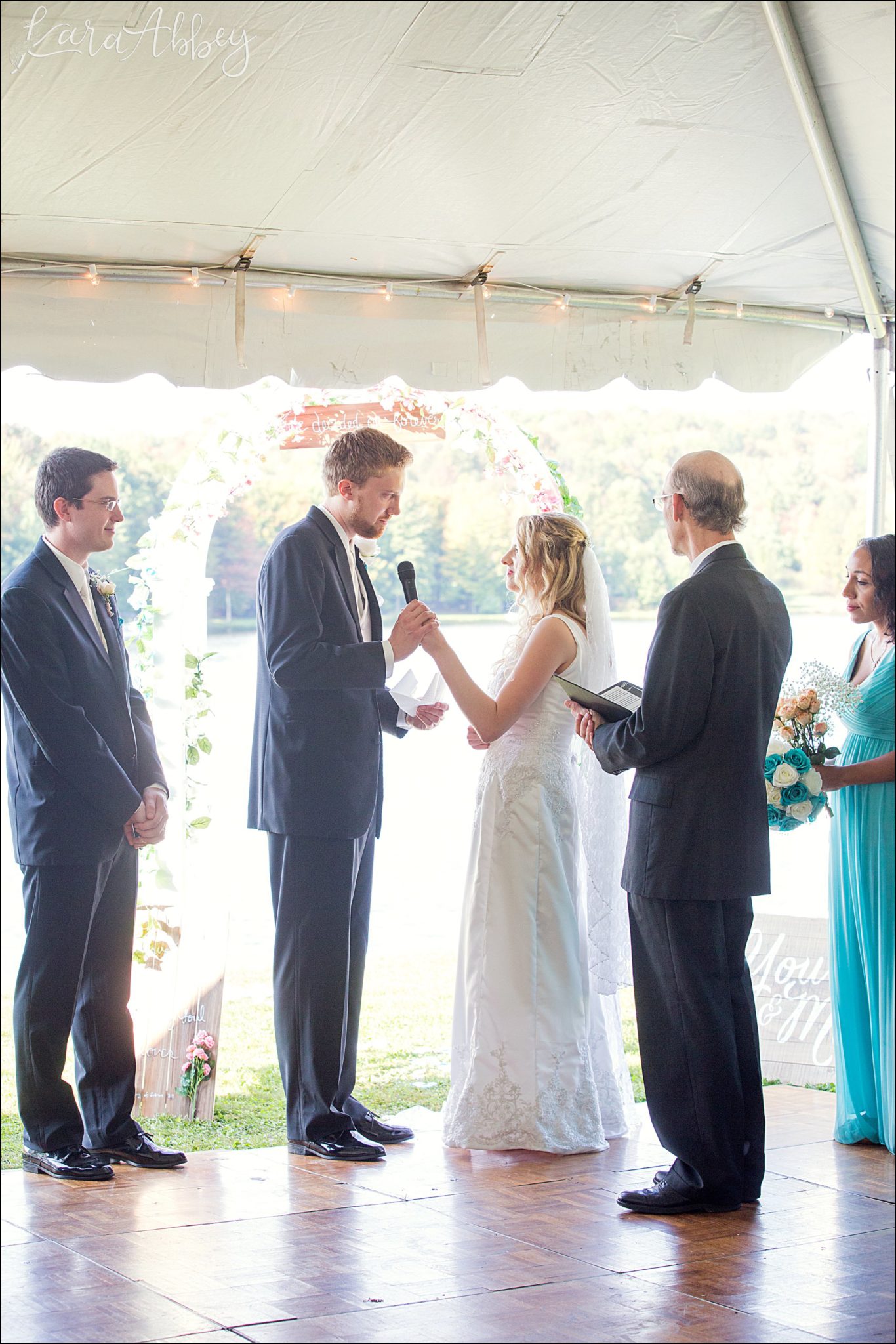 Teal Fall Backyard DIY Wedding Tent Ceremony by Photographer in Irwin, PA