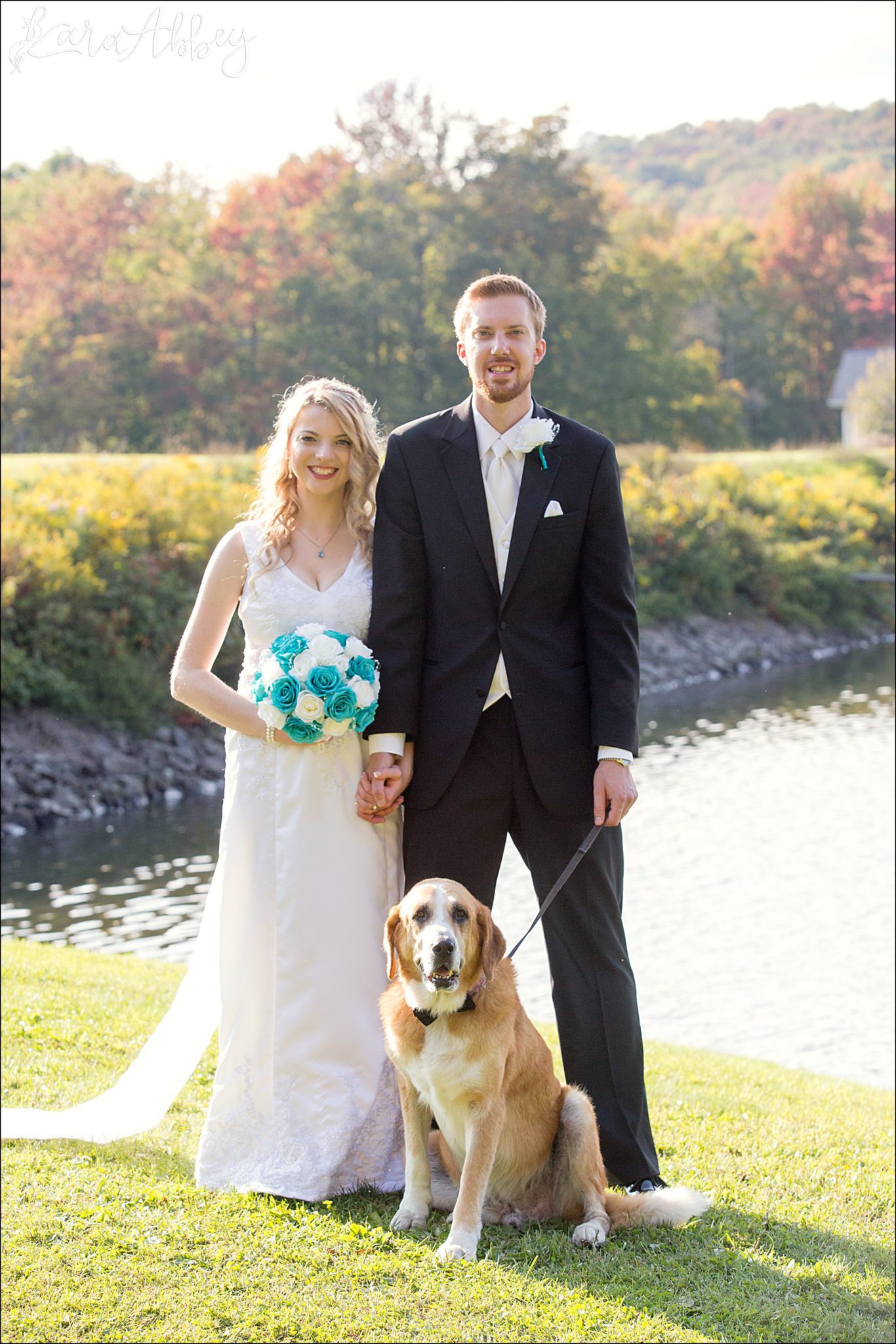 Teal Fall Backyard DIY Wedding with Ring Bearer Dog by Photographer in Irwin, PA