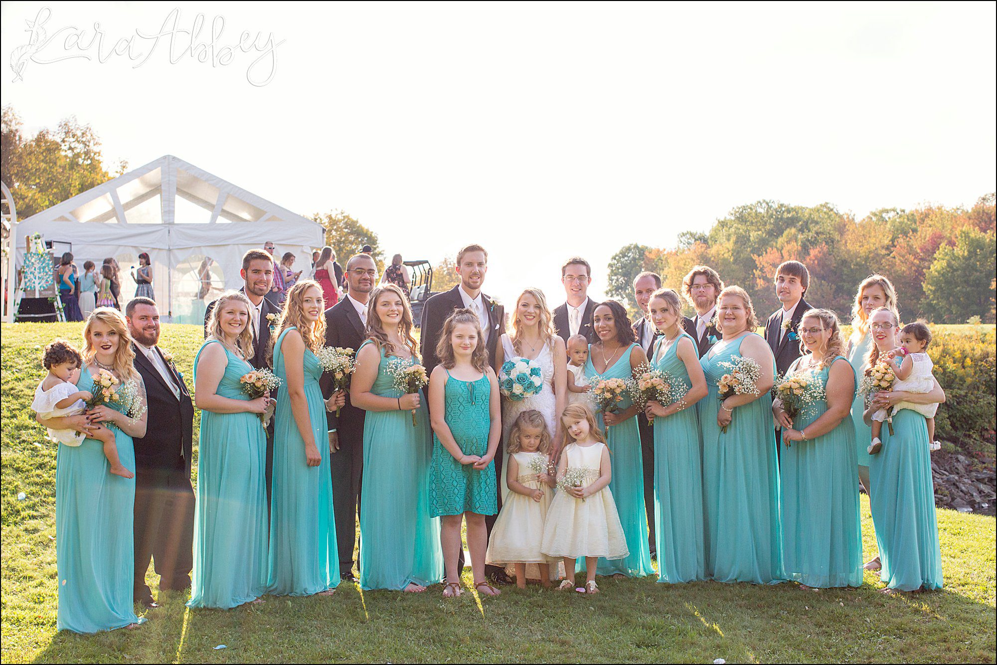 Teal Fall Backyard DIY Wedding - Bridal Party Portrait - by Photographer in Irwin, PA
