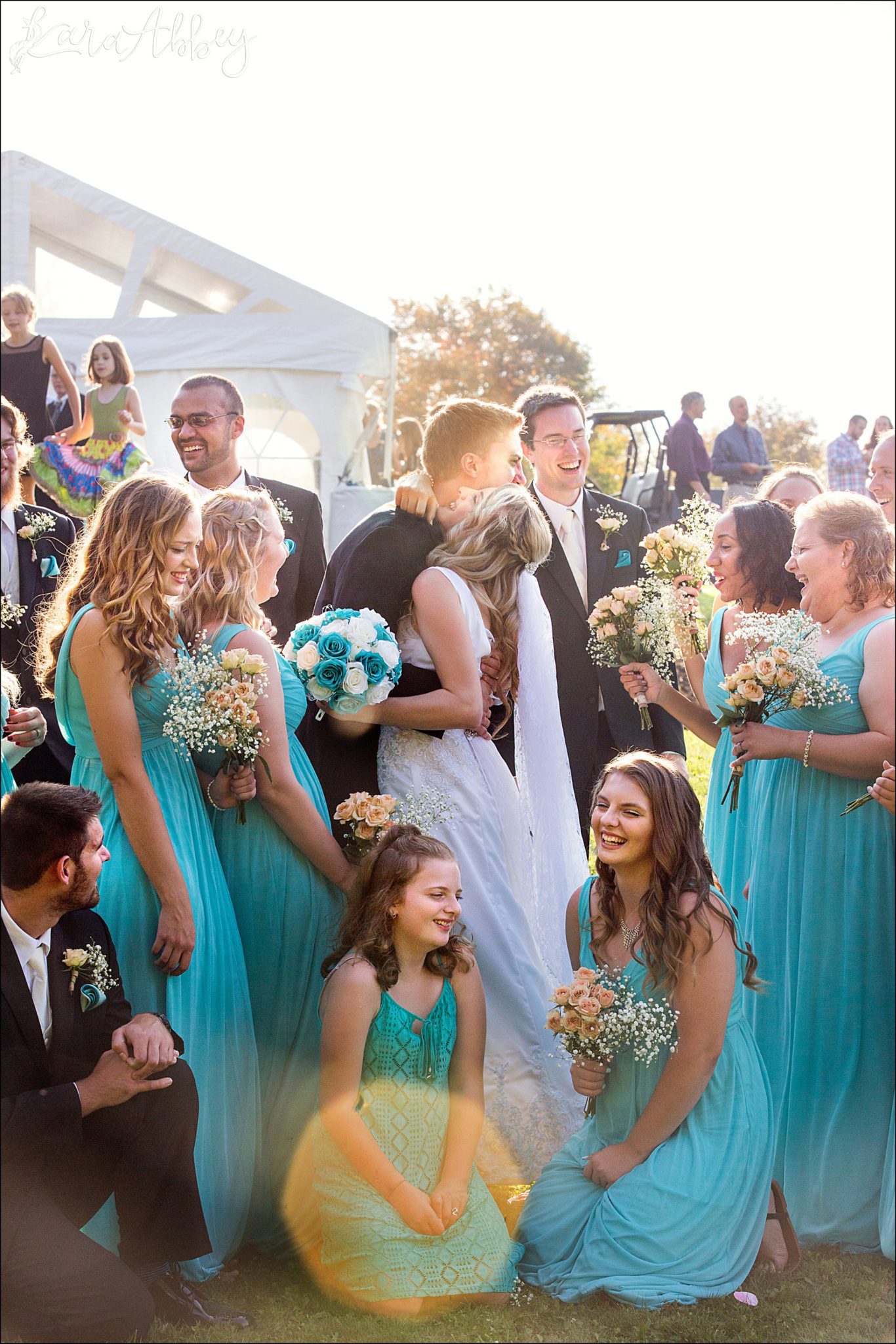 Teal Fall Backyard DIY Wedding - Bridal Party Portrait - by Photographer in Irwin, PA