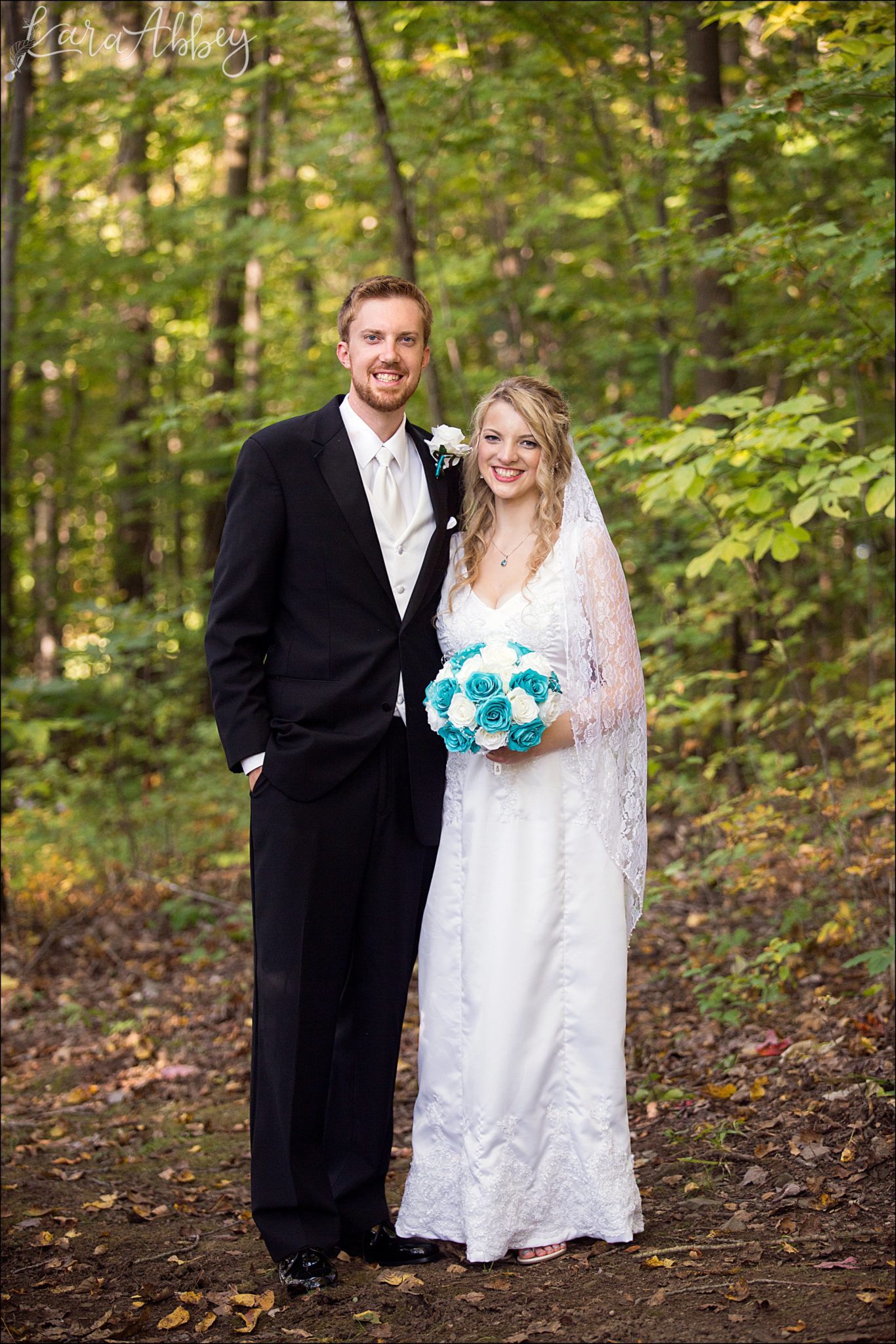 Teal Fall Backyard DIY Wedding - Bride & Groom Portrait - by Photographer in Irwin, PA