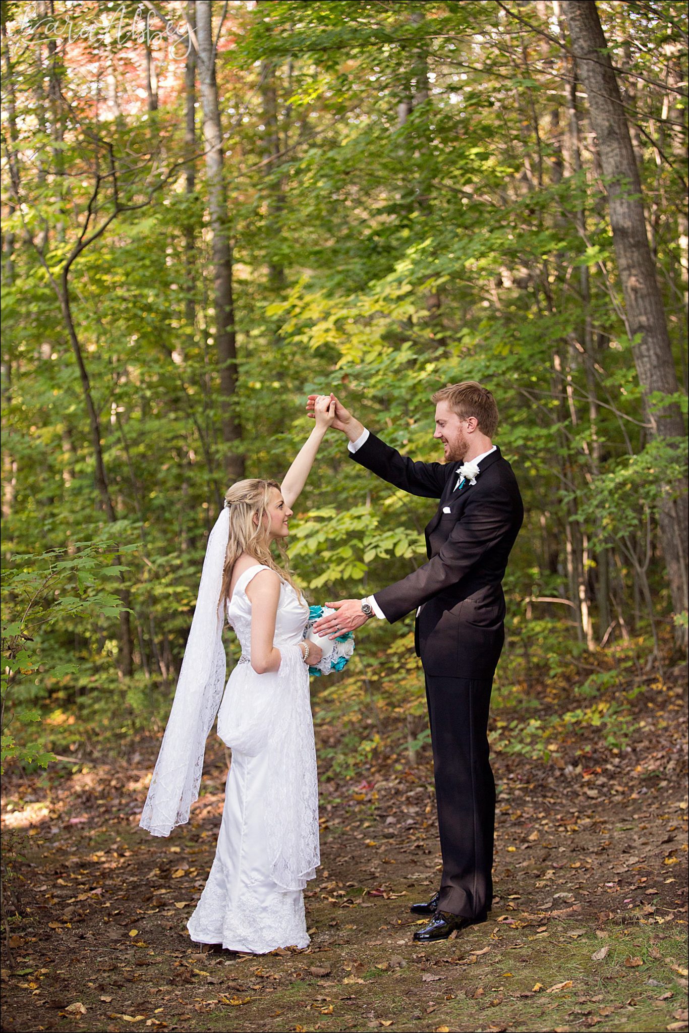 Teal Fall Backyard DIY Wedding - Bride & Groom Portrait - by Photographer in Irwin, PA