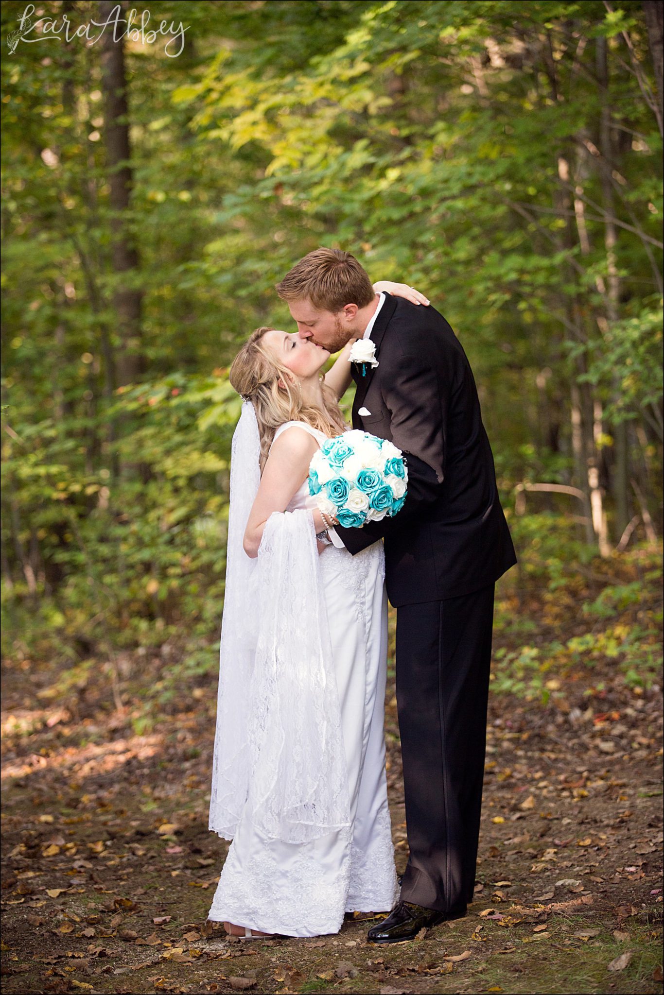 Teal Fall Backyard DIY Wedding - Bride & Groom Portrait - by Photographer in Irwin, PA