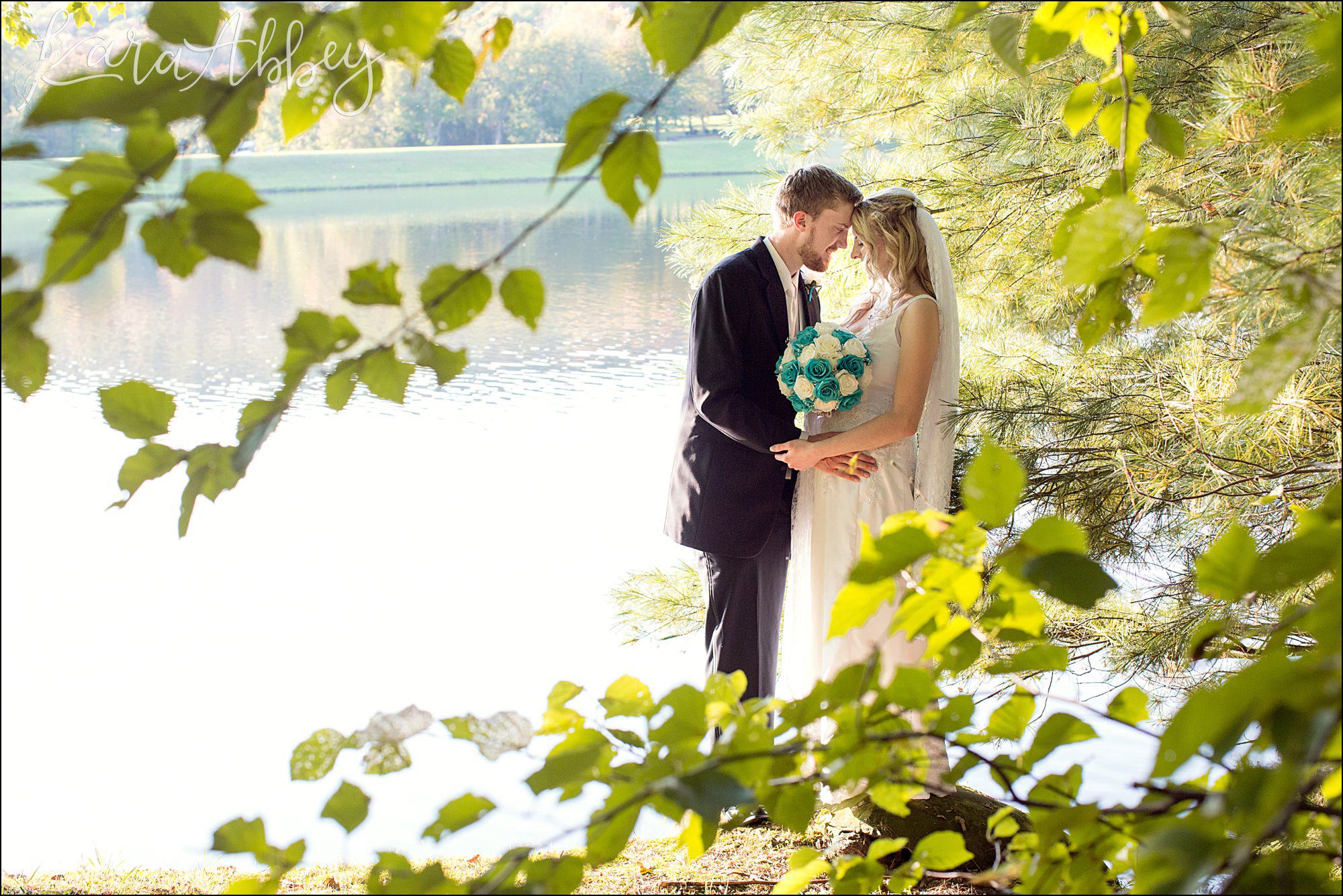 Teal Fall Backyard DIY Wedding - Bride & Groom Portrait - by Photographer in Irwin, PA