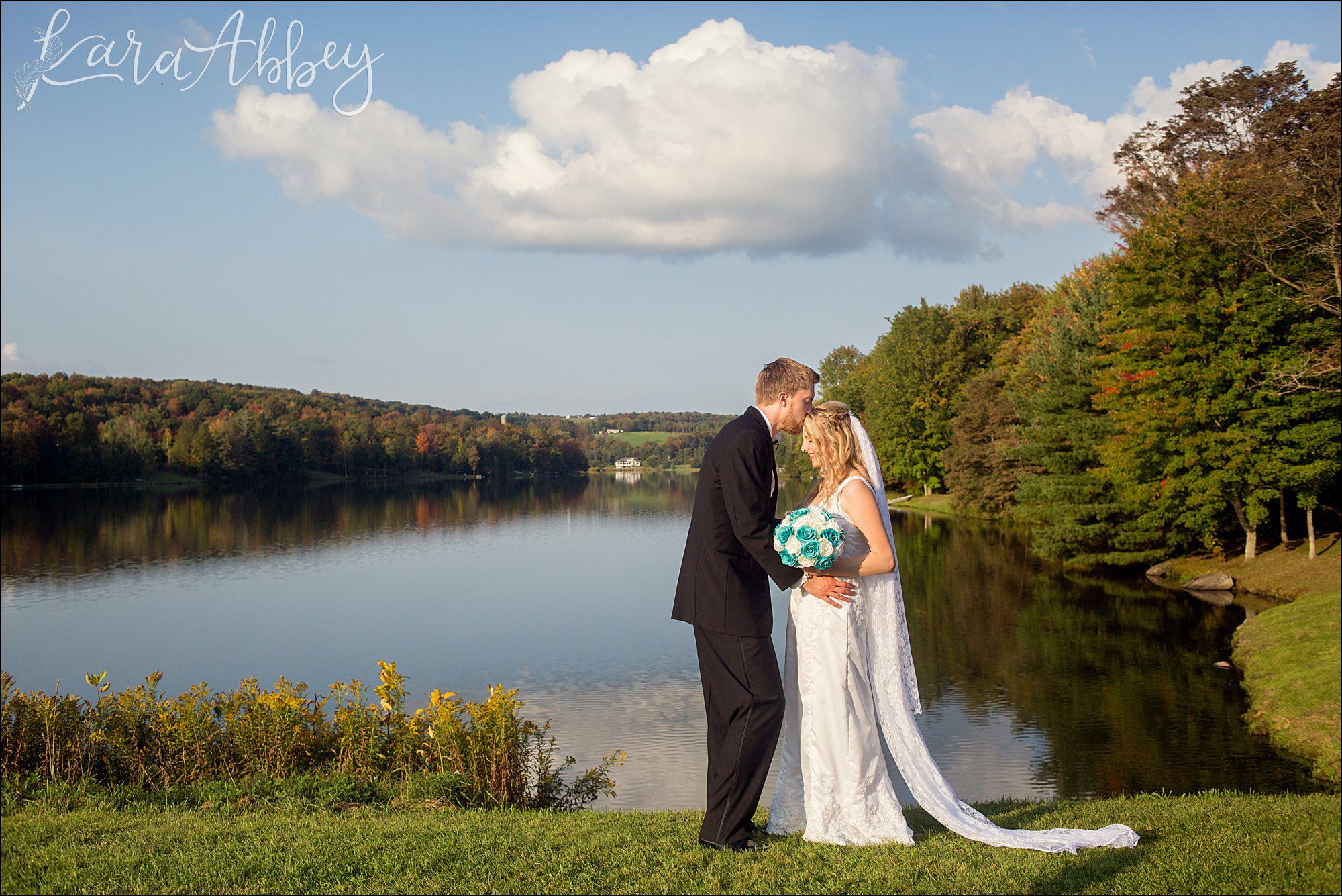 Teal Fall Backyard DIY Wedding - Bride & Groom Portrait - by Photographer in Irwin, PA