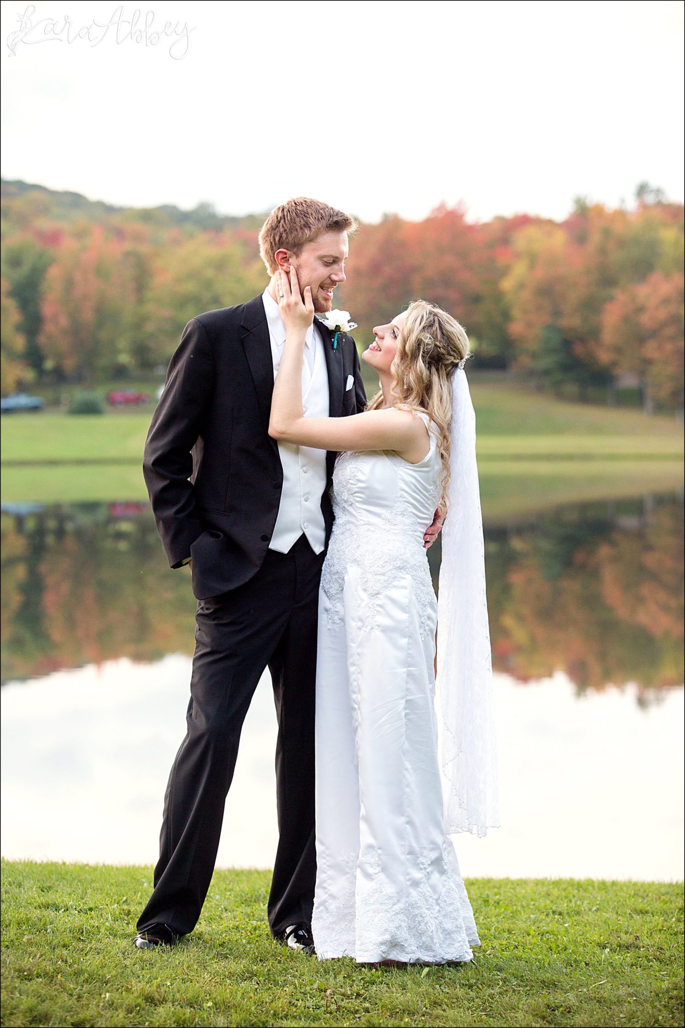 Teal Backyard DIY Fall Wedding - Bride & Groom Portrait - by Photographer in Irwin, PA