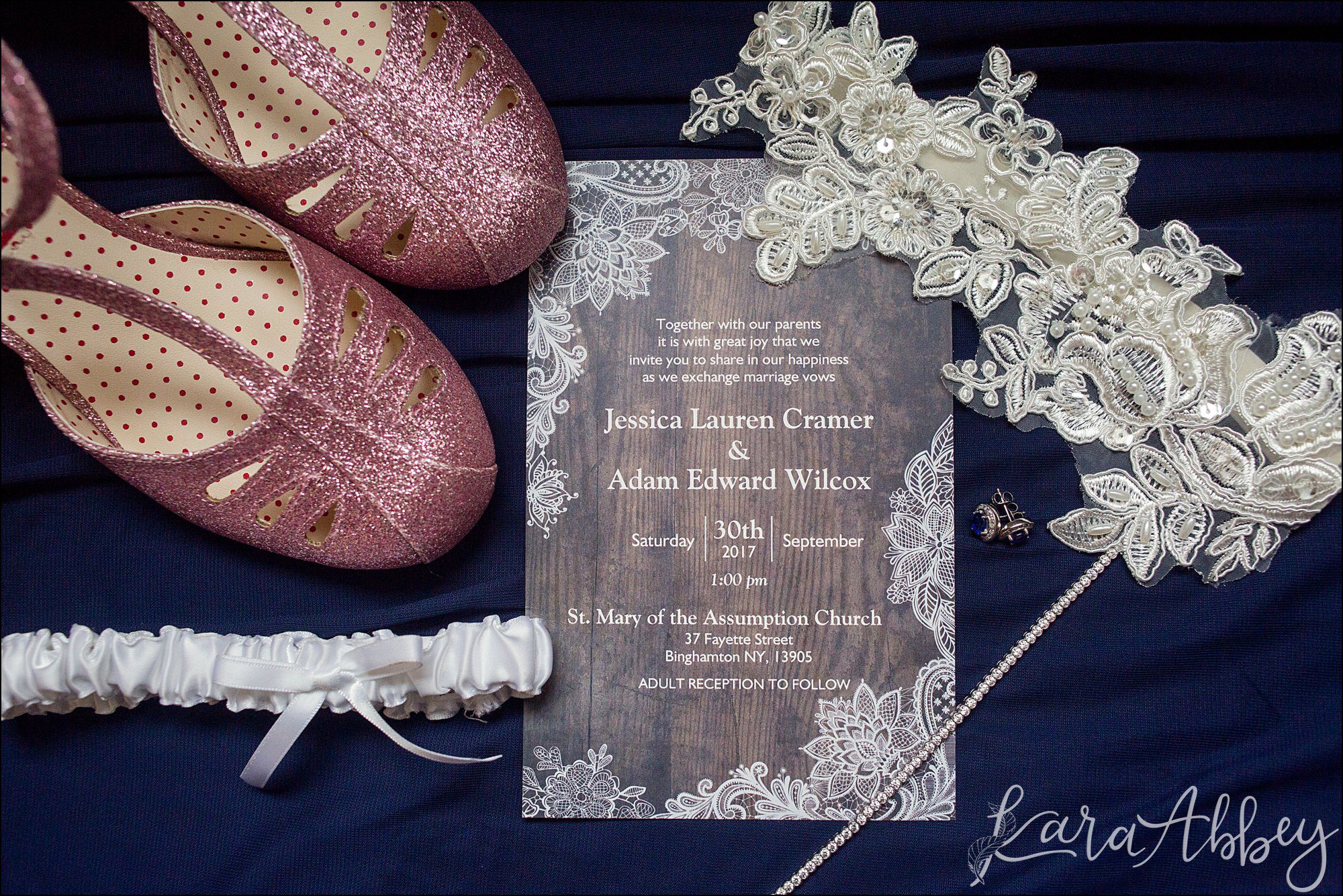 Navy Lace Fall Wedding Invitation LayFlat