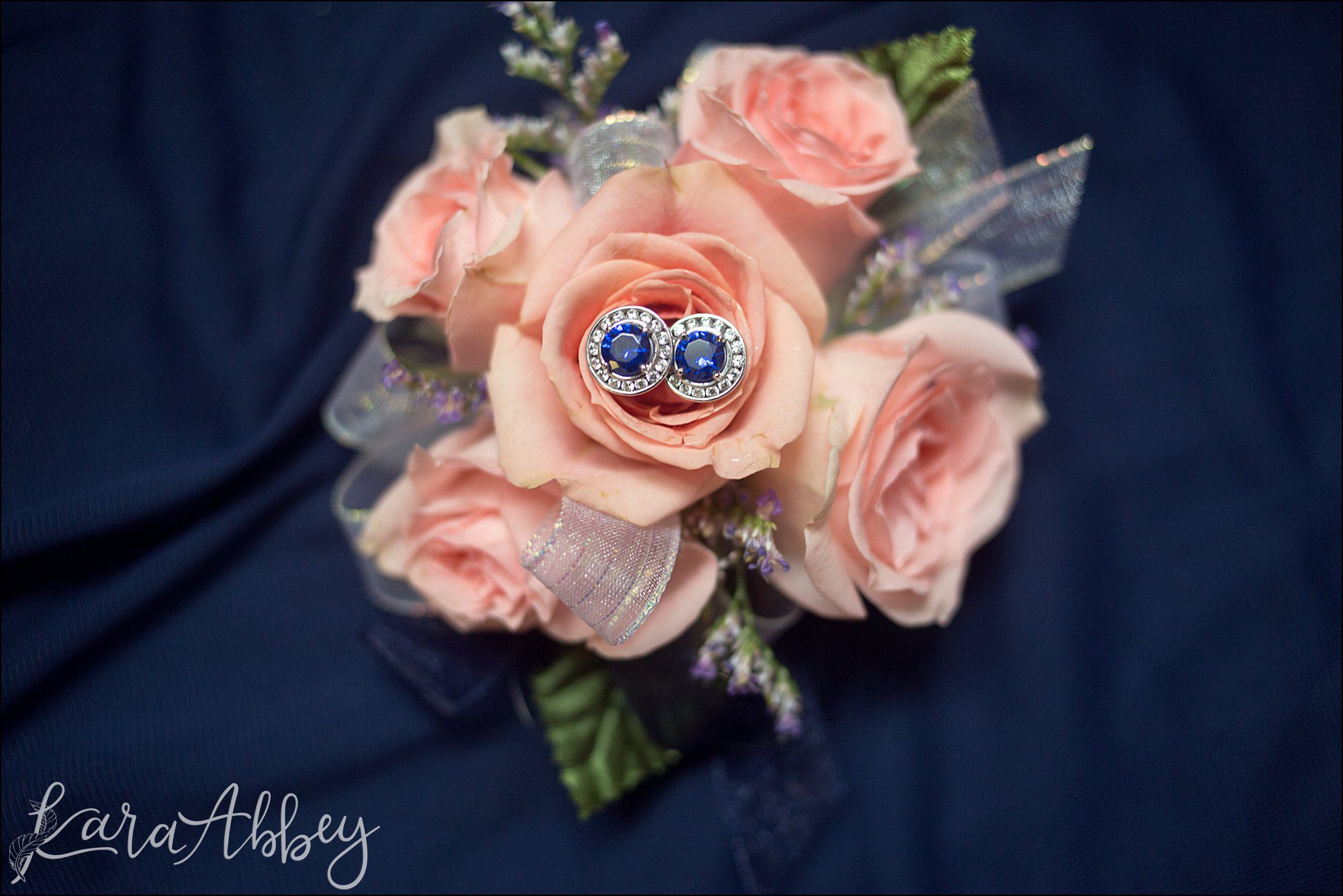 Blue Diamond Wedding Earrings with Pink Roses