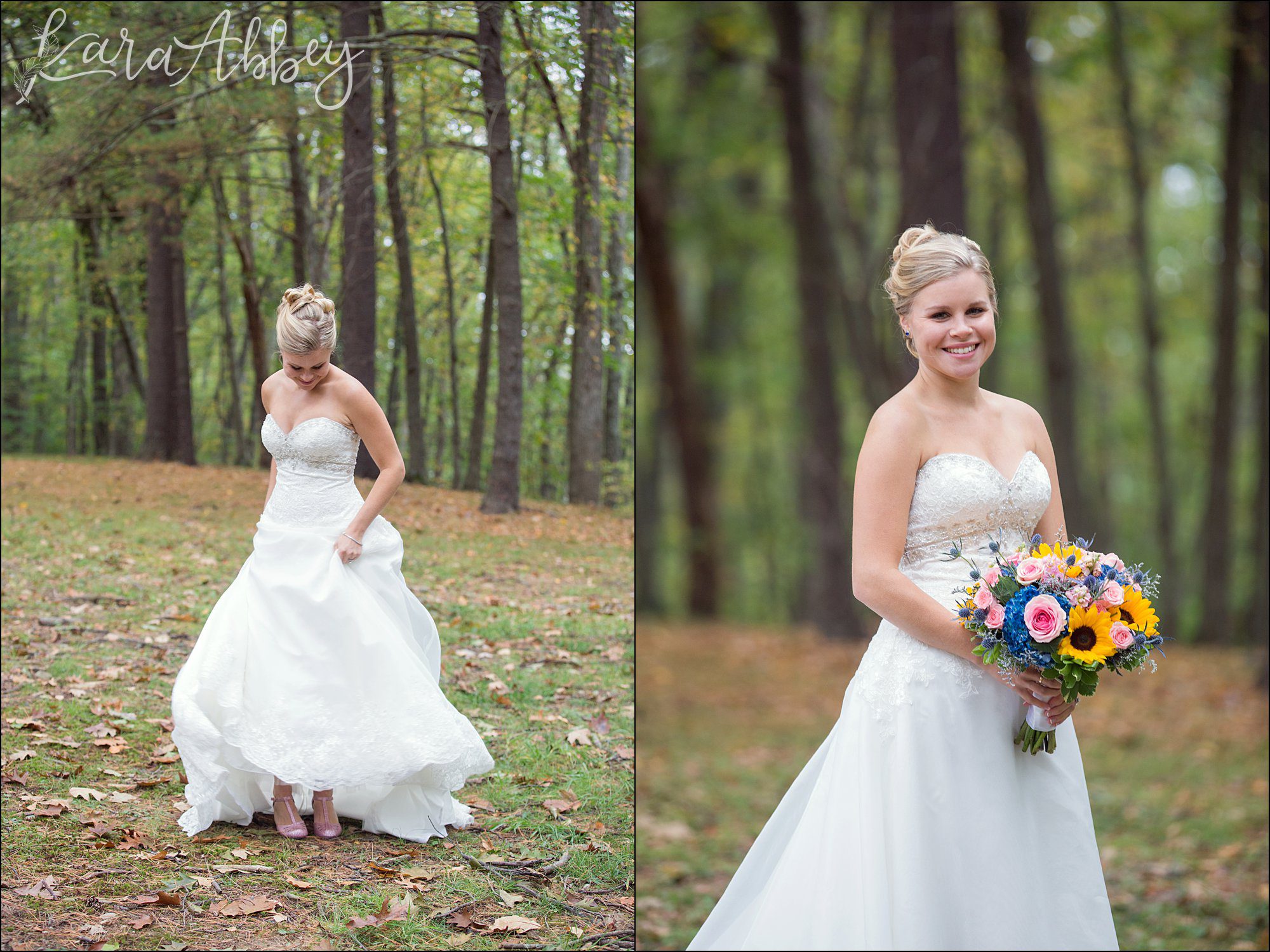 Fall Wedding Bridal Portrait with Sunflower Bouquet
