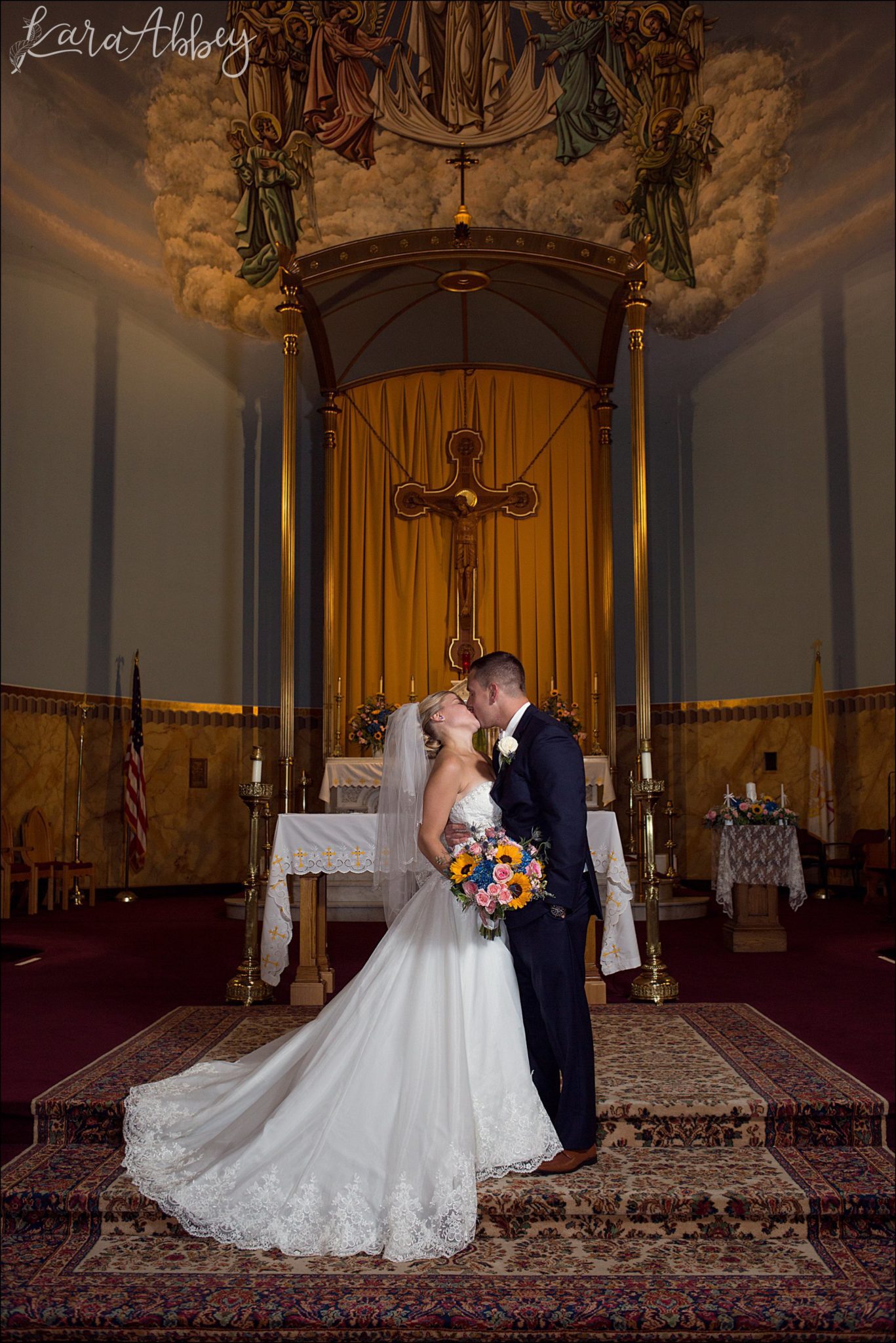 Navy Fall Wedding Ceremony - Bride & Groom Church Formal Portrait