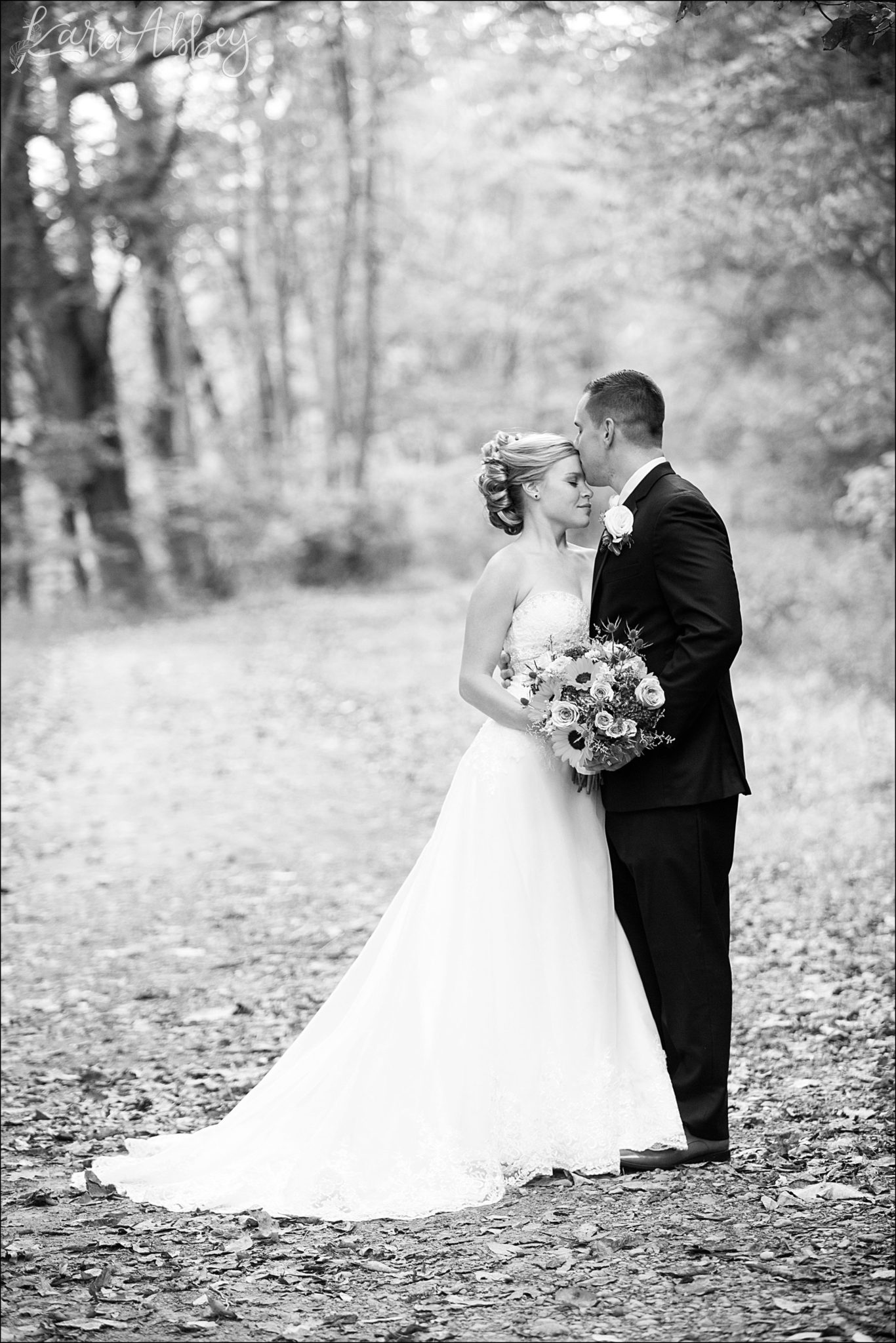 Elegant Navy Fall Wedding Bride & Groom Outdoor Portrait