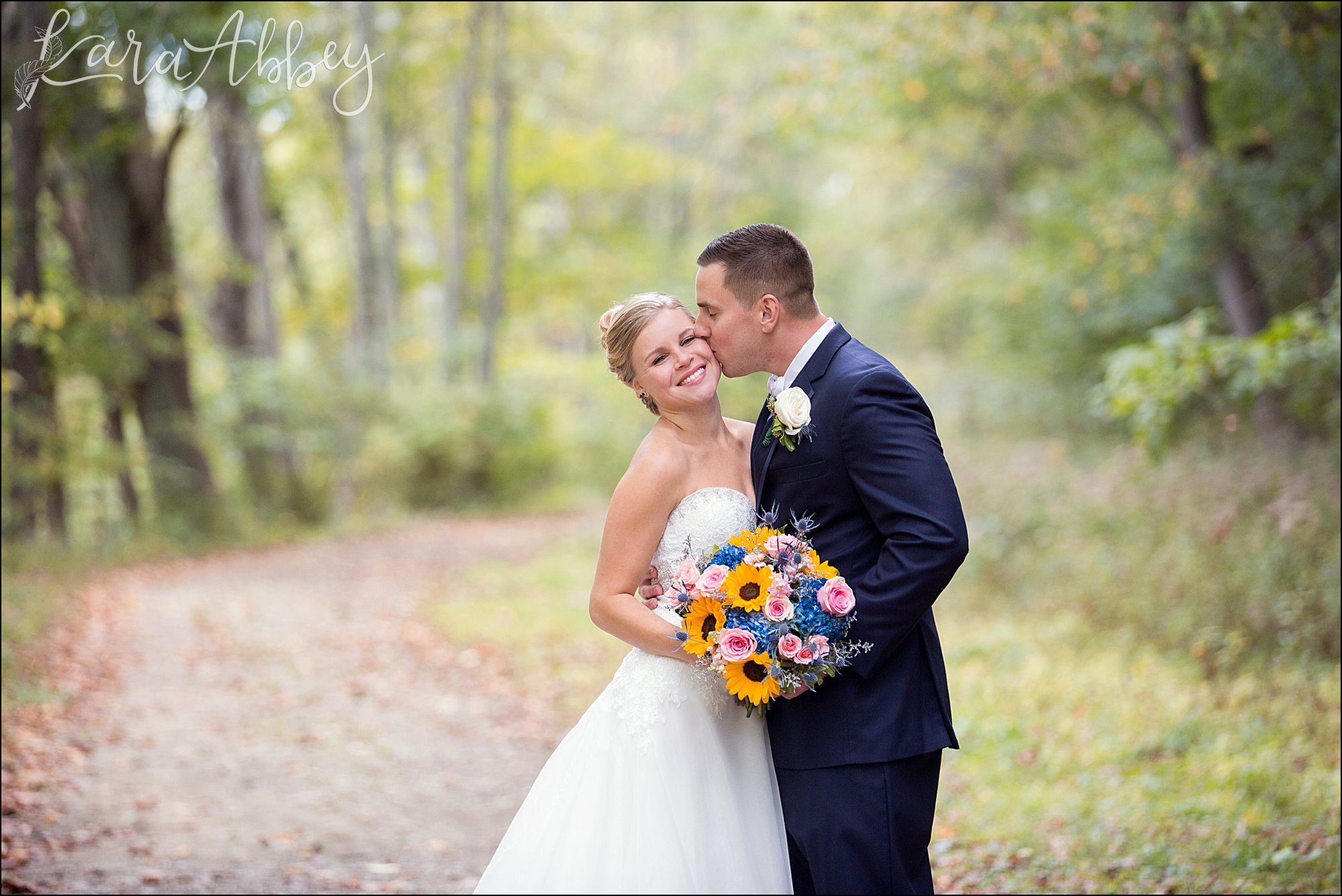 Elegant Navy Fall Wedding Bride & Groom Outdoor Portrait
