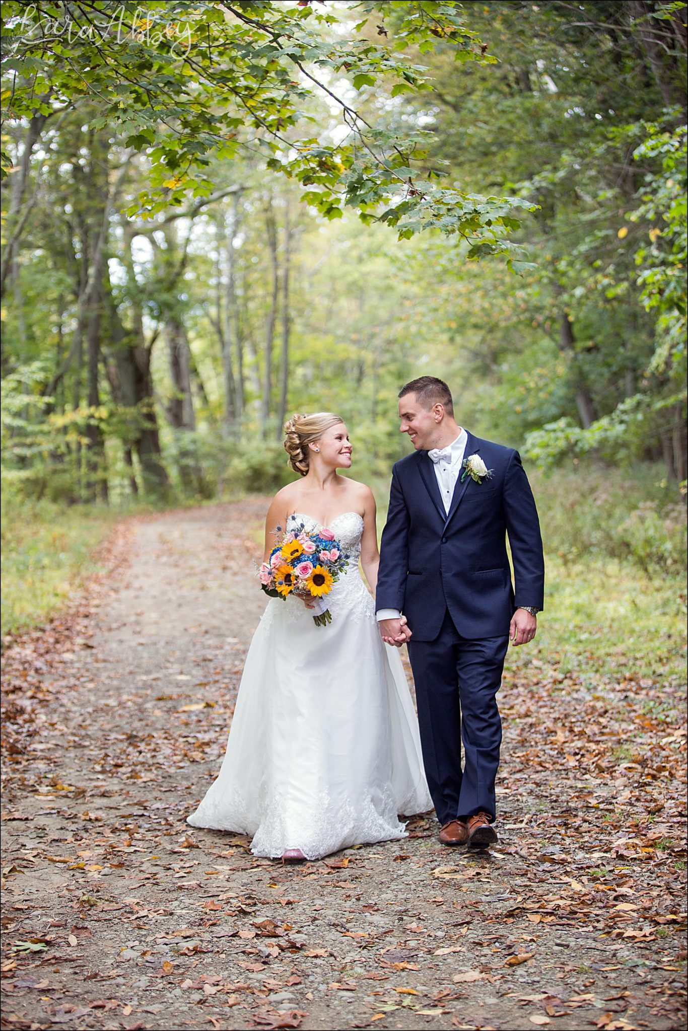 Elegant Navy Fall Wedding Bride & Groom Outdoor Portrait