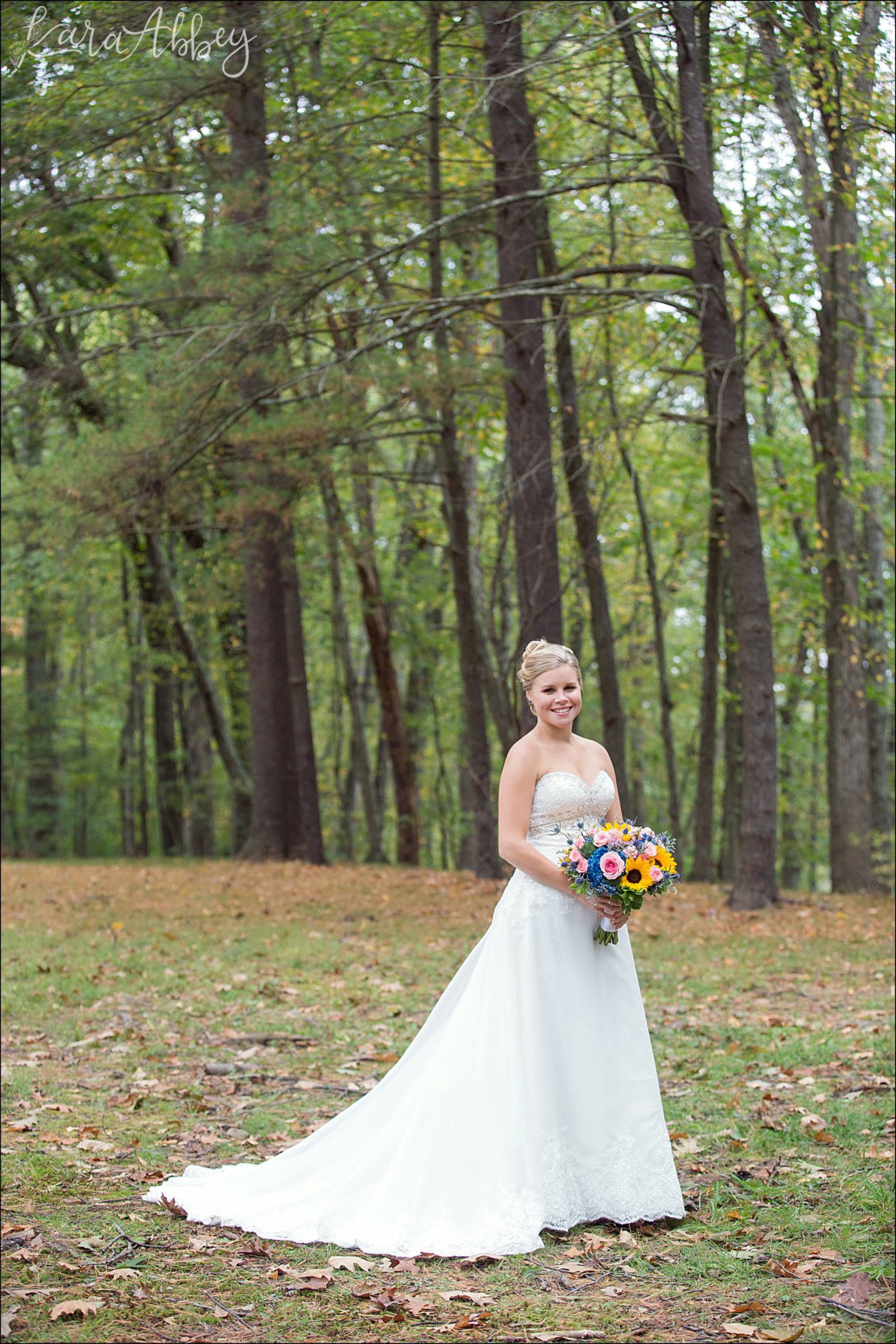 Fall Wedding Bridal Portrait with Sunflower Bouquet