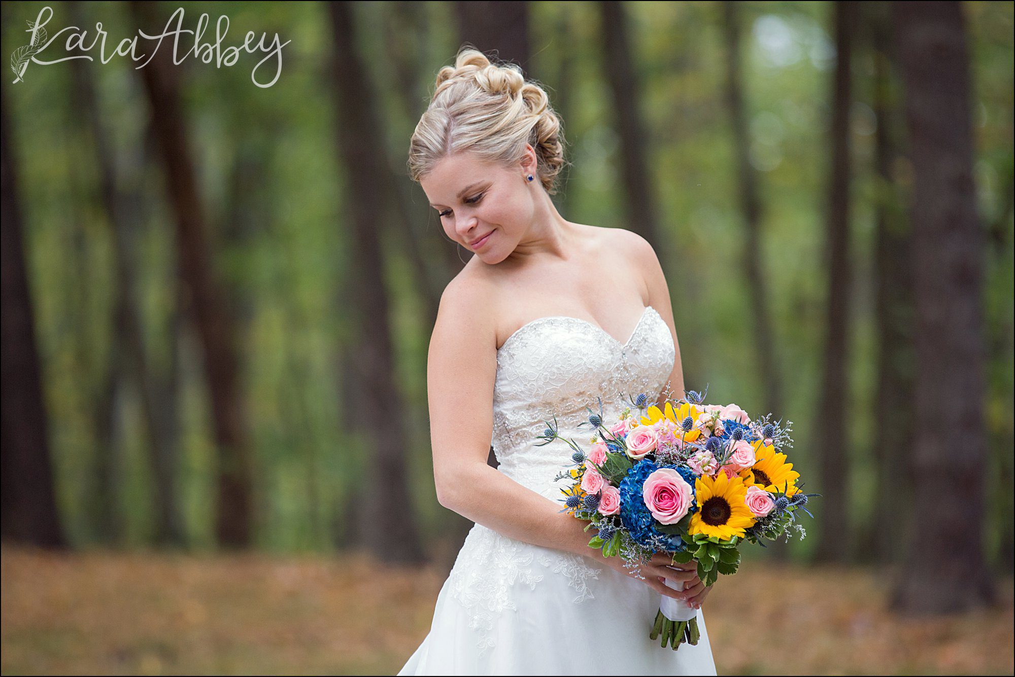 Fall Wedding Bridal Portrait with Sunflower Bouquet