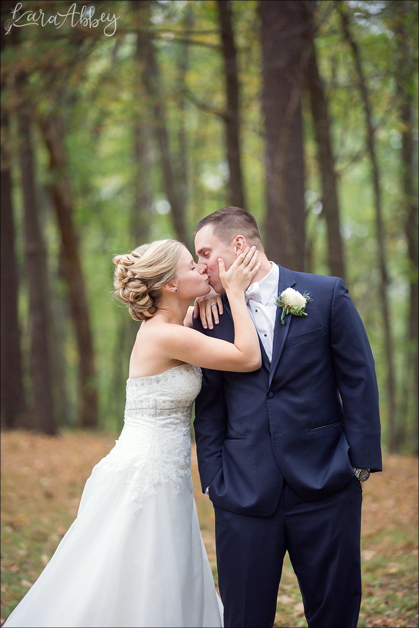 Elegant Navy Fall Wedding Bride & Groom Outdoor Portrait
