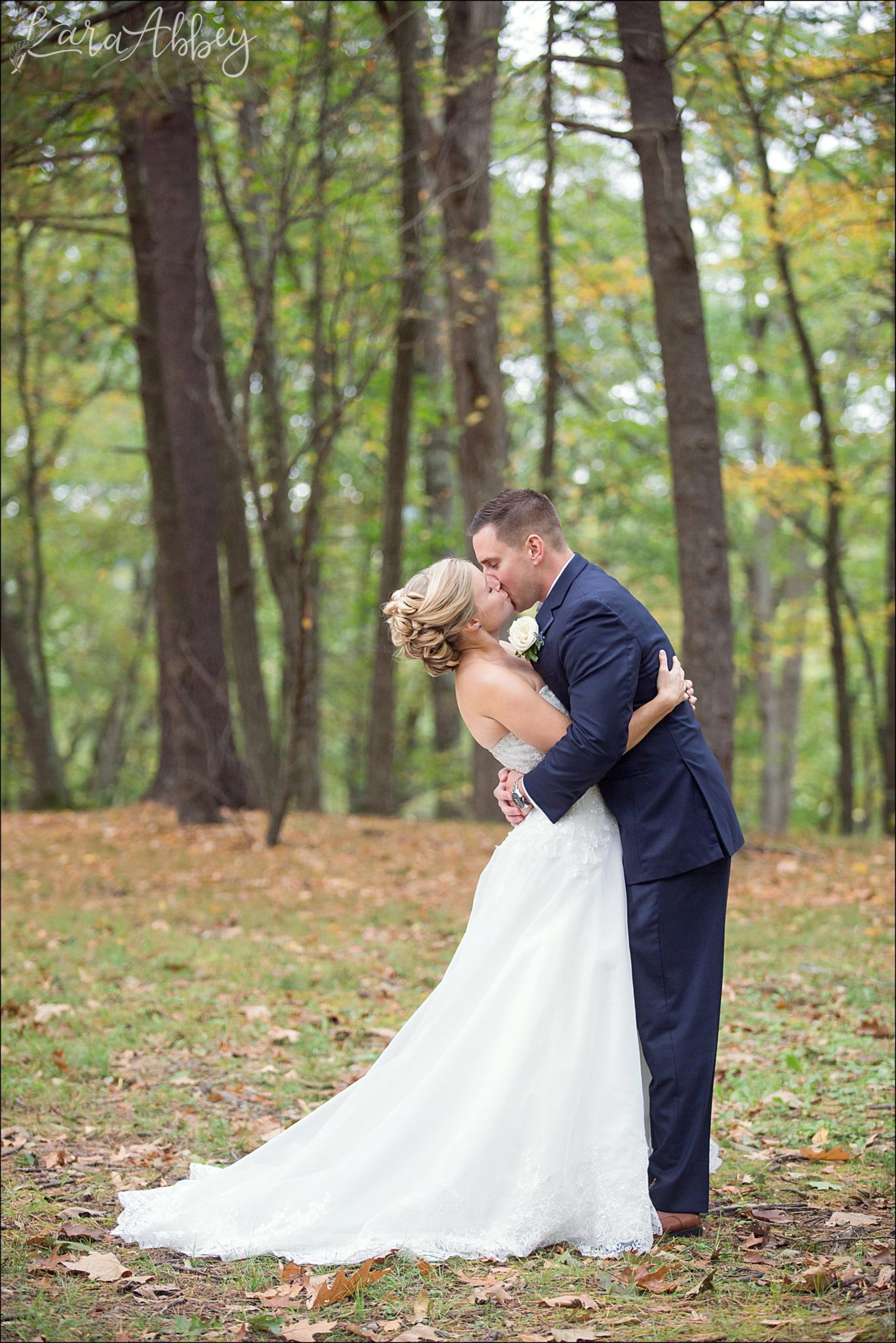 Elegant Navy Fall Wedding Bride & Groom Outdoor Portrait