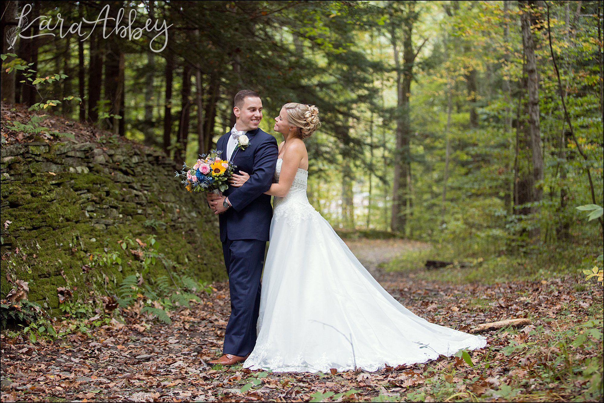 Elegant Navy Fall Wedding Bride & Groom Outdoor Portrait