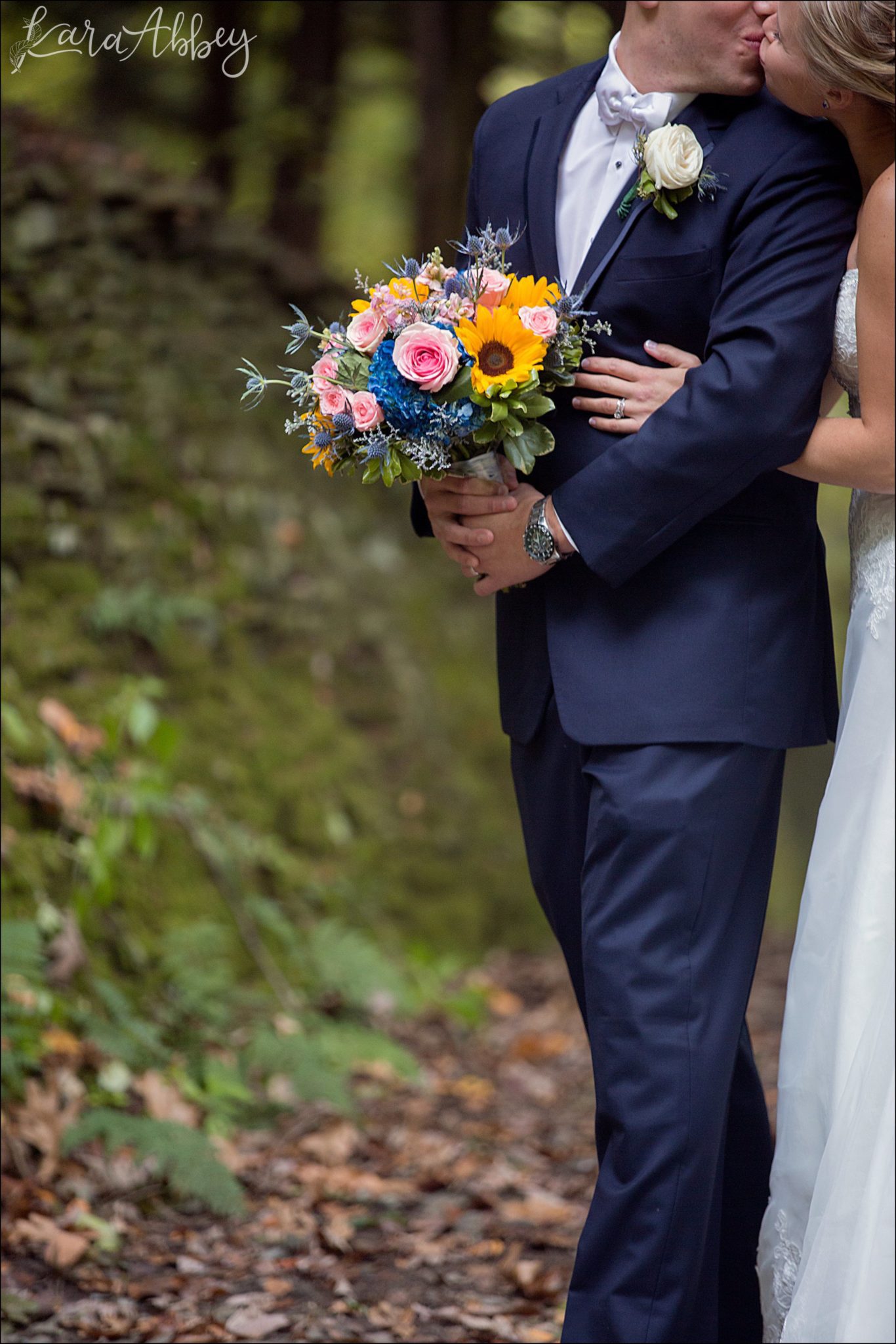 Elegant Navy Fall Wedding Bride & Groom Outdoor Portrait