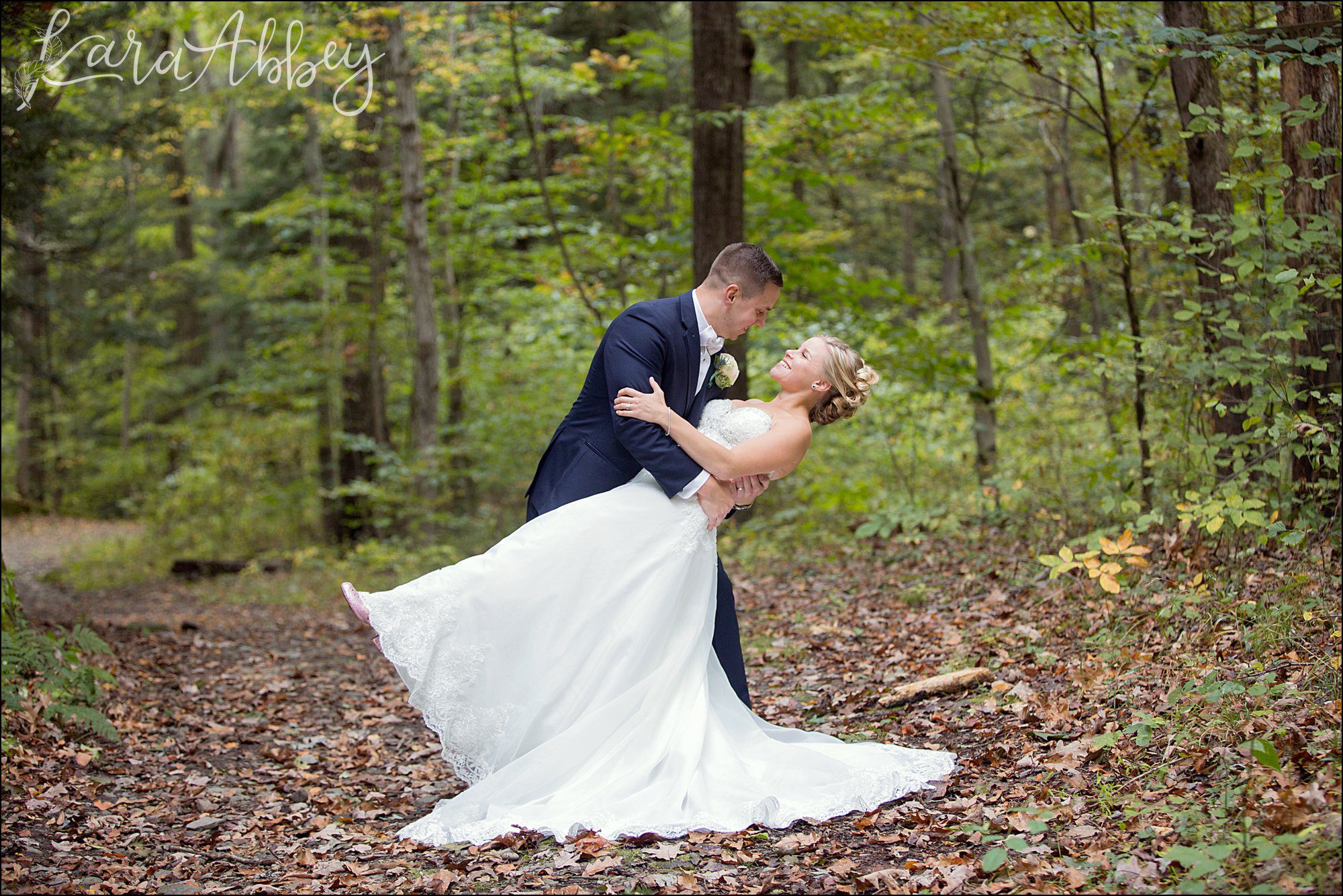 Elegant Navy Fall Wedding Bride & Groom Outdoor Portrait