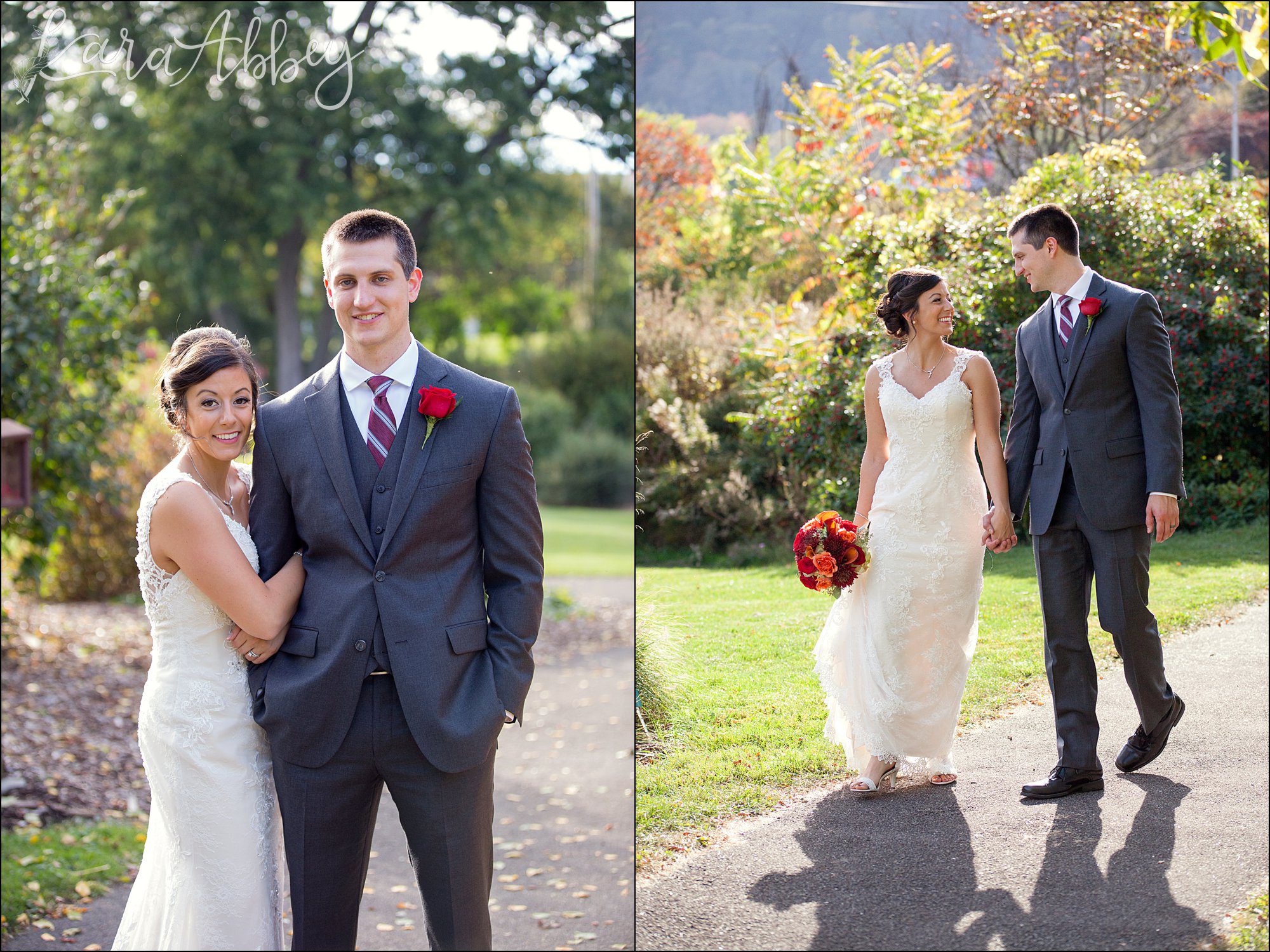 Golden Hour Fall Wedding Bride & Groom Portrait, Burgundy & Orange Bouquet