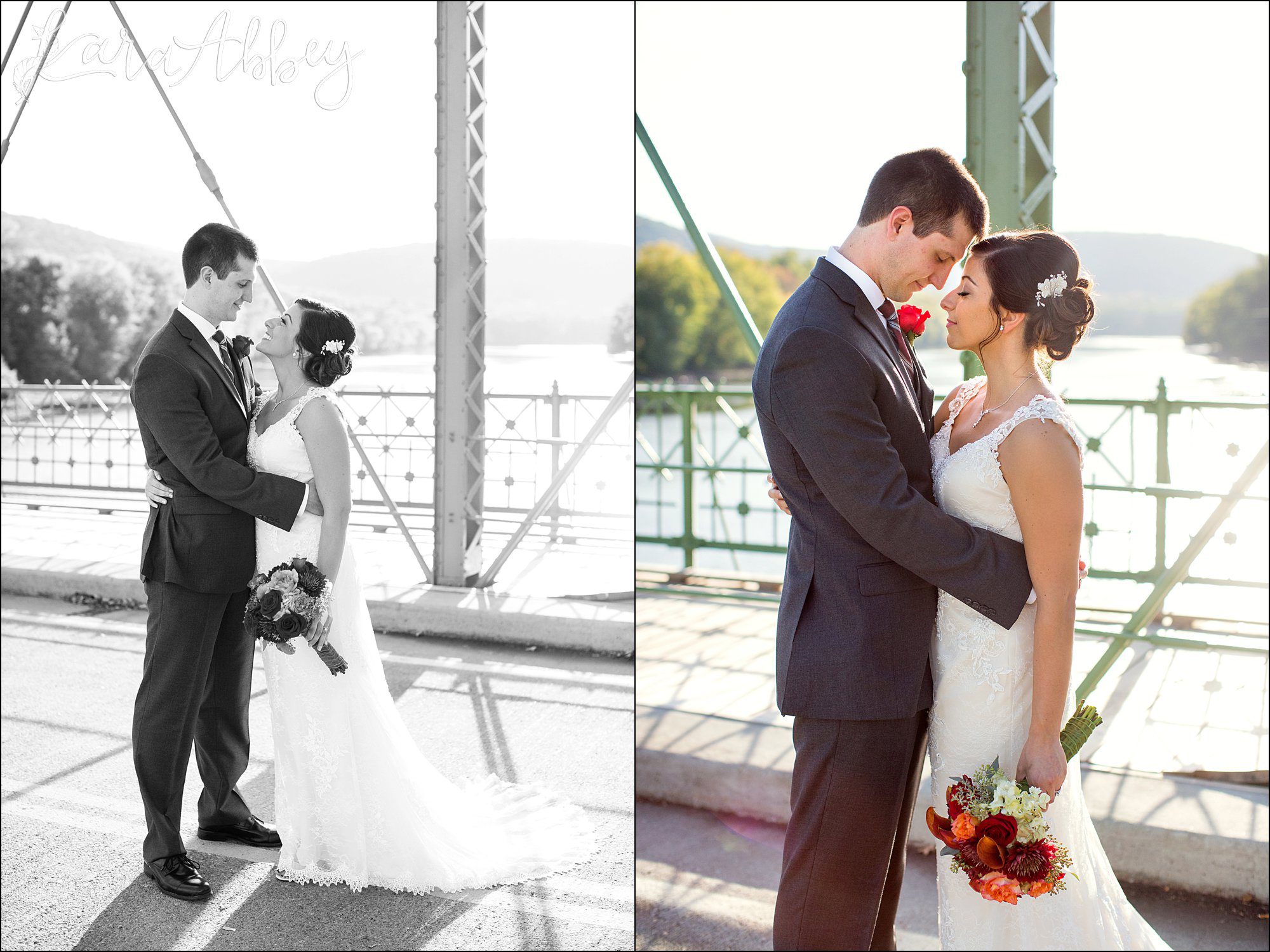 Golden Hour Fall Wedding Bride & Groom Portrait, Burgundy & Orange Bouquet