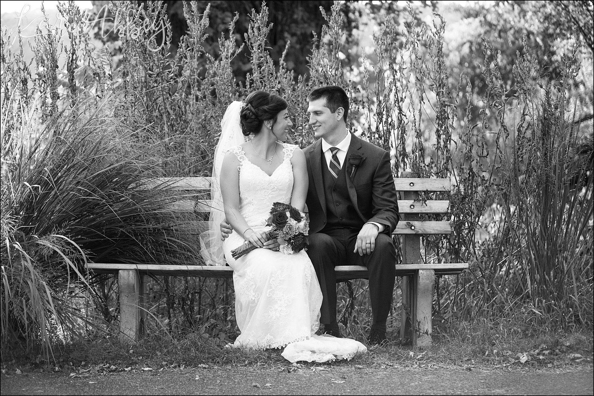 Golden Hour Fall Wedding Bride & Groom Portrait, Burgundy & Orange Bouquet